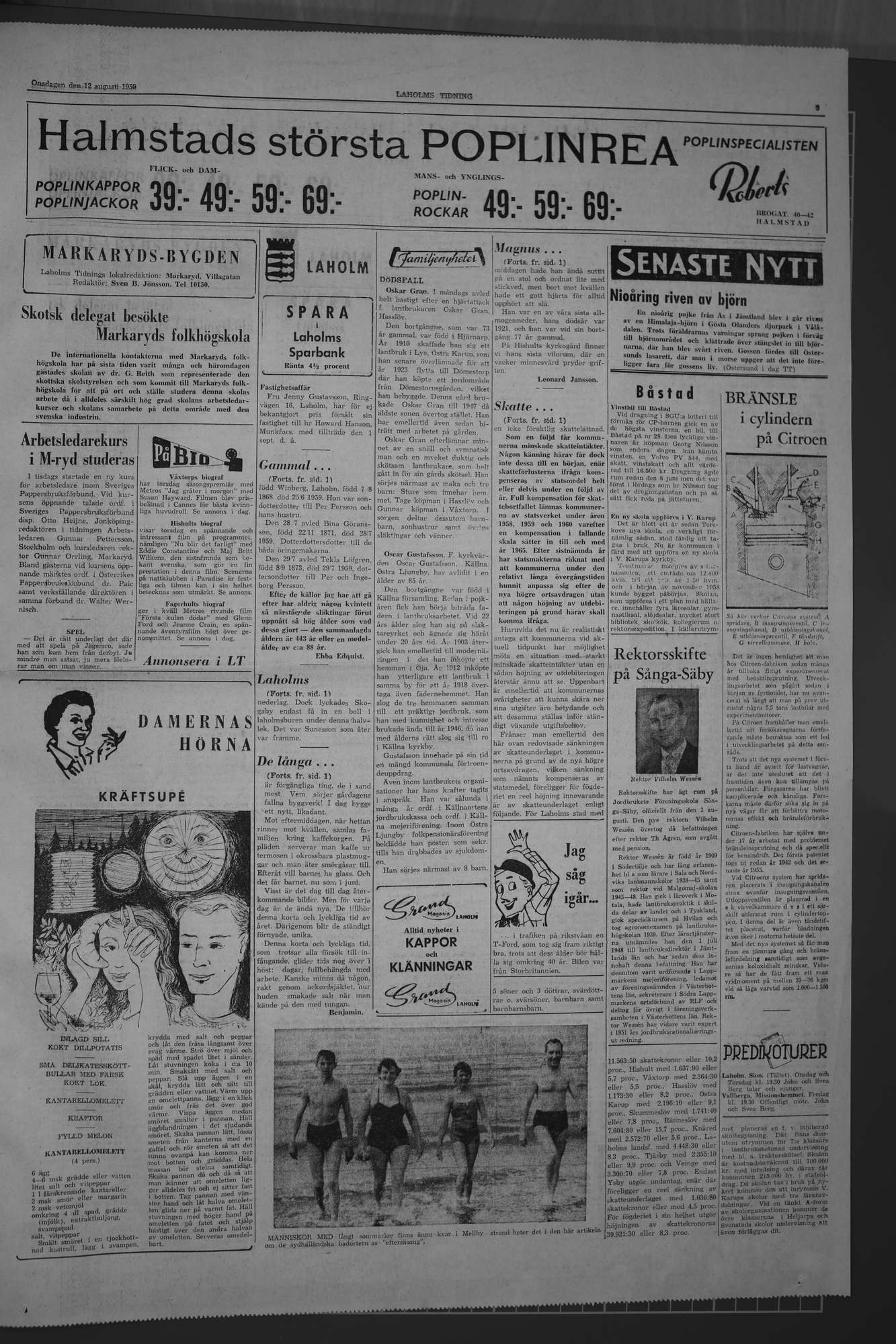 Laholms Tidning Onsdag 12 augusti 1959, sida 3