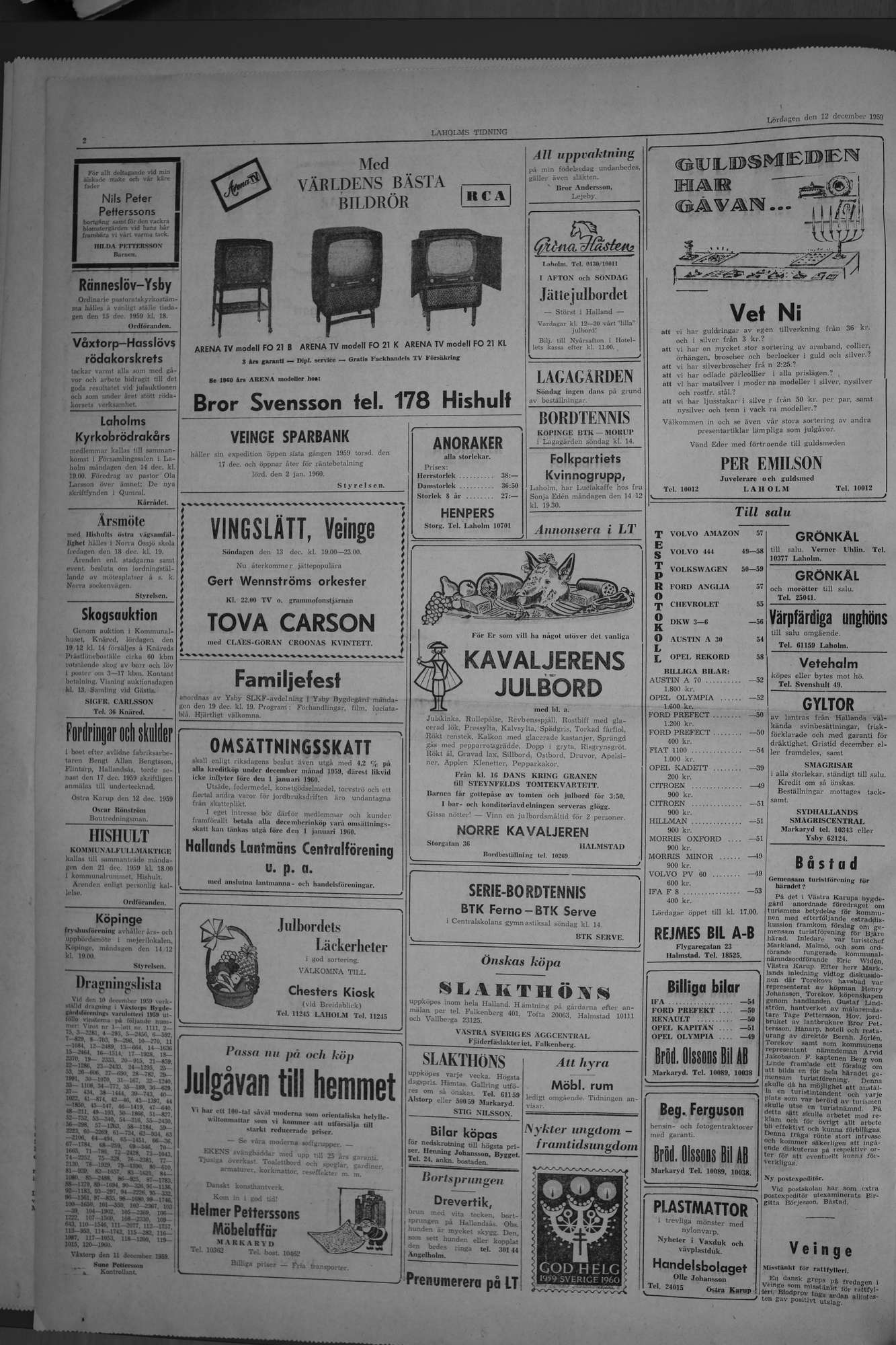 Laholms Tidning Lördag 12 december 1959, sida 2