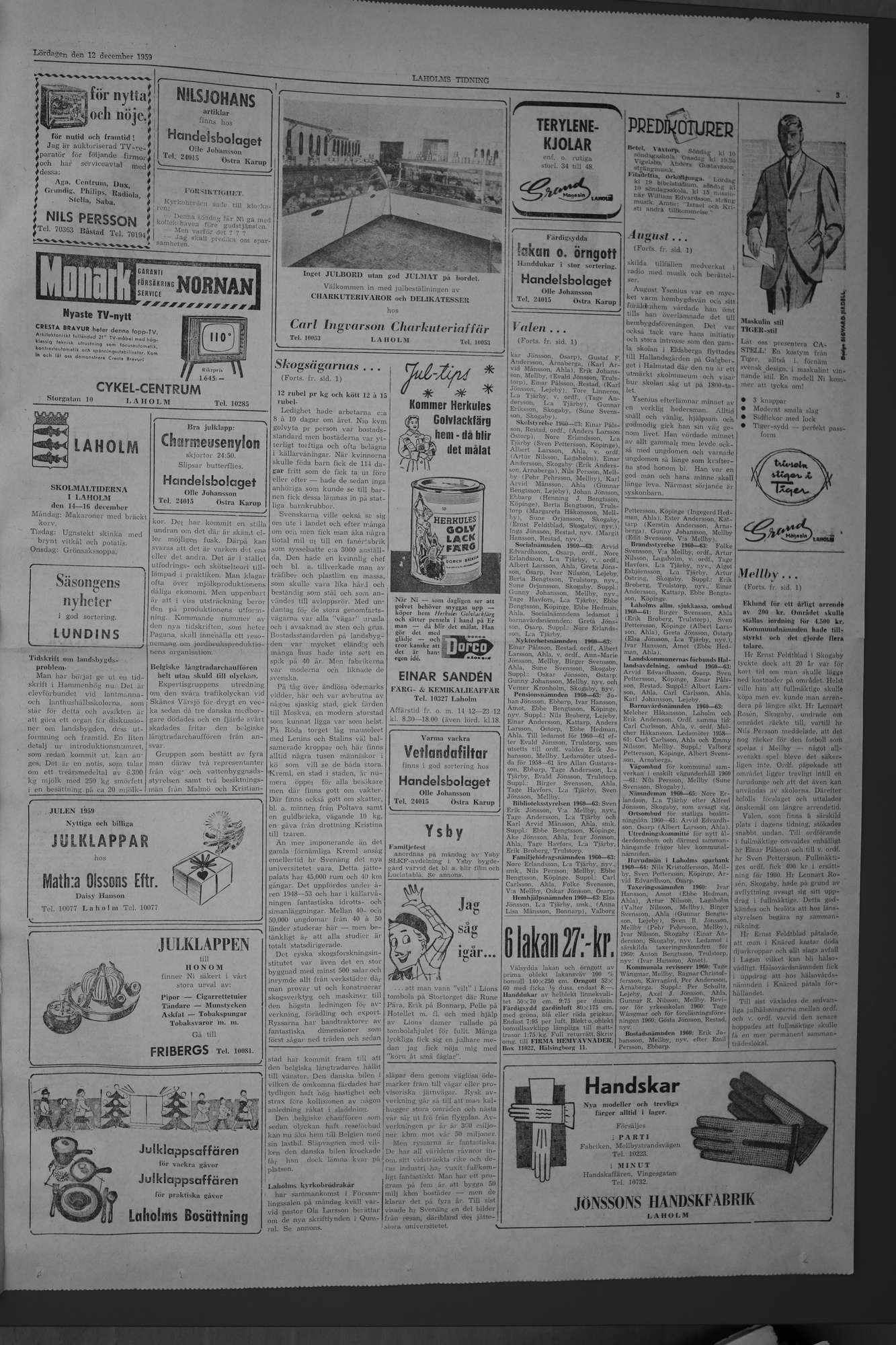 Laholms Tidning Lördag 12 december 1959, sida 3