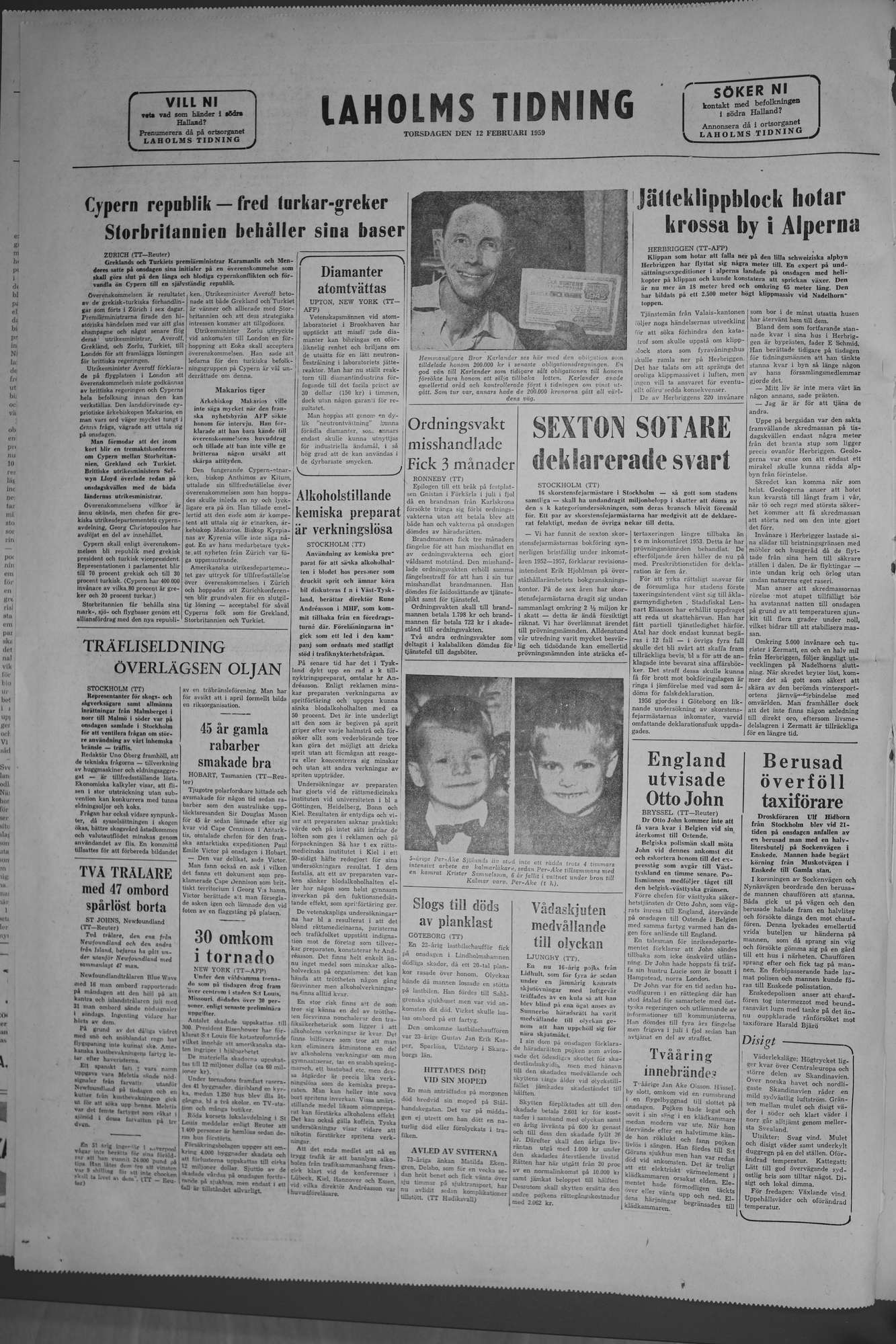Laholms Tidning Torsdag 12 februari 1959, sida 8
