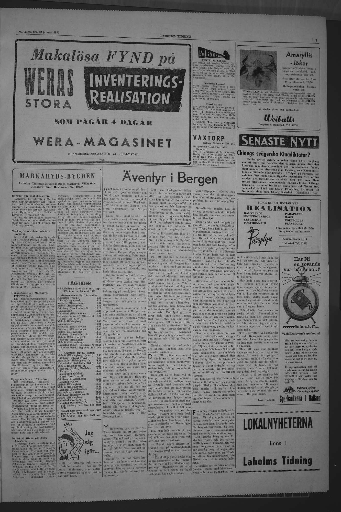 Laholms Tidning Måndag 12 januari 1959, sida 3