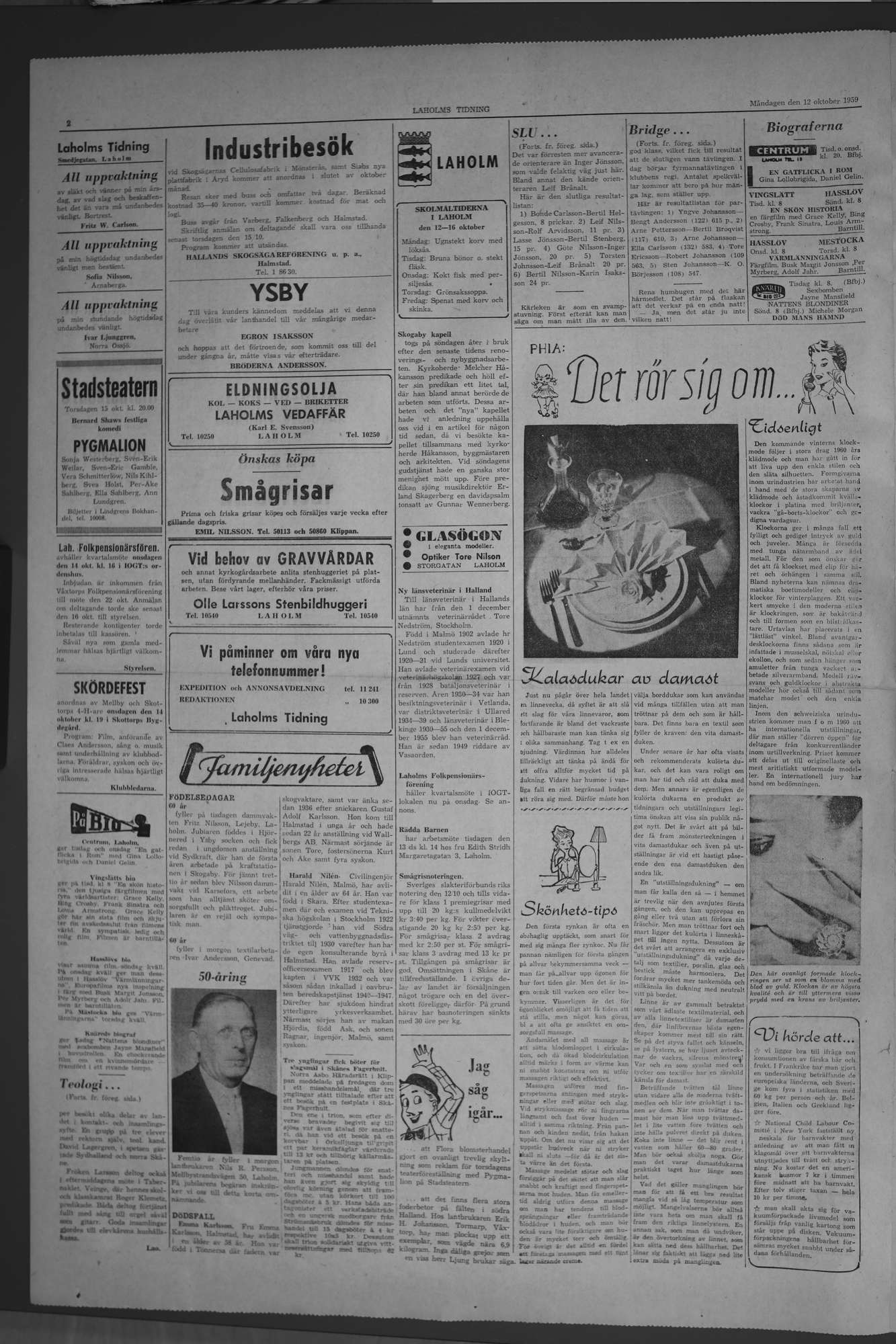 Laholms Tidning Måndag 12 oktober 1959, sida 2