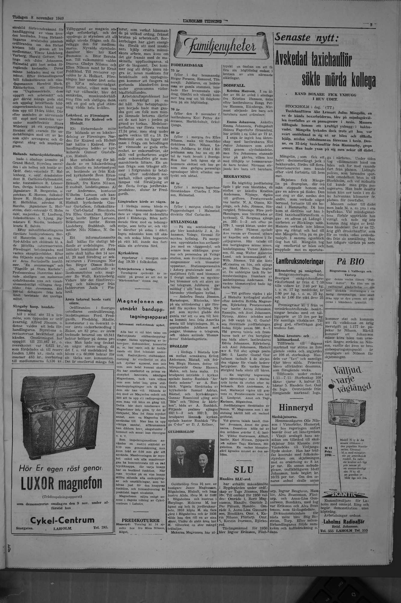 Laholms Tidning Tisdag 8 november 1949, sida 3