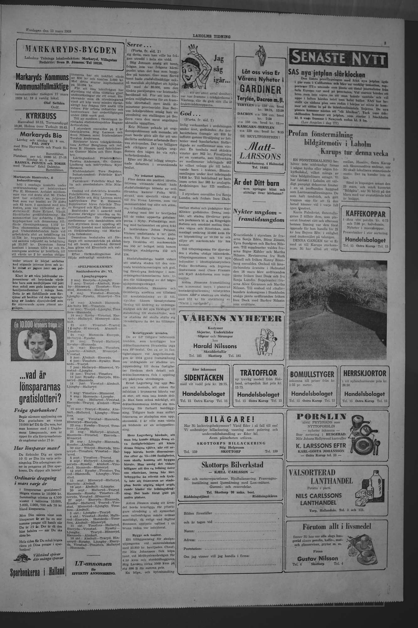 Laholms Tidning Fredag 13 mars 1959, sida 3