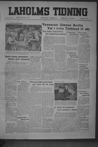 Förstasidan, Lördag 8 oktober 1949