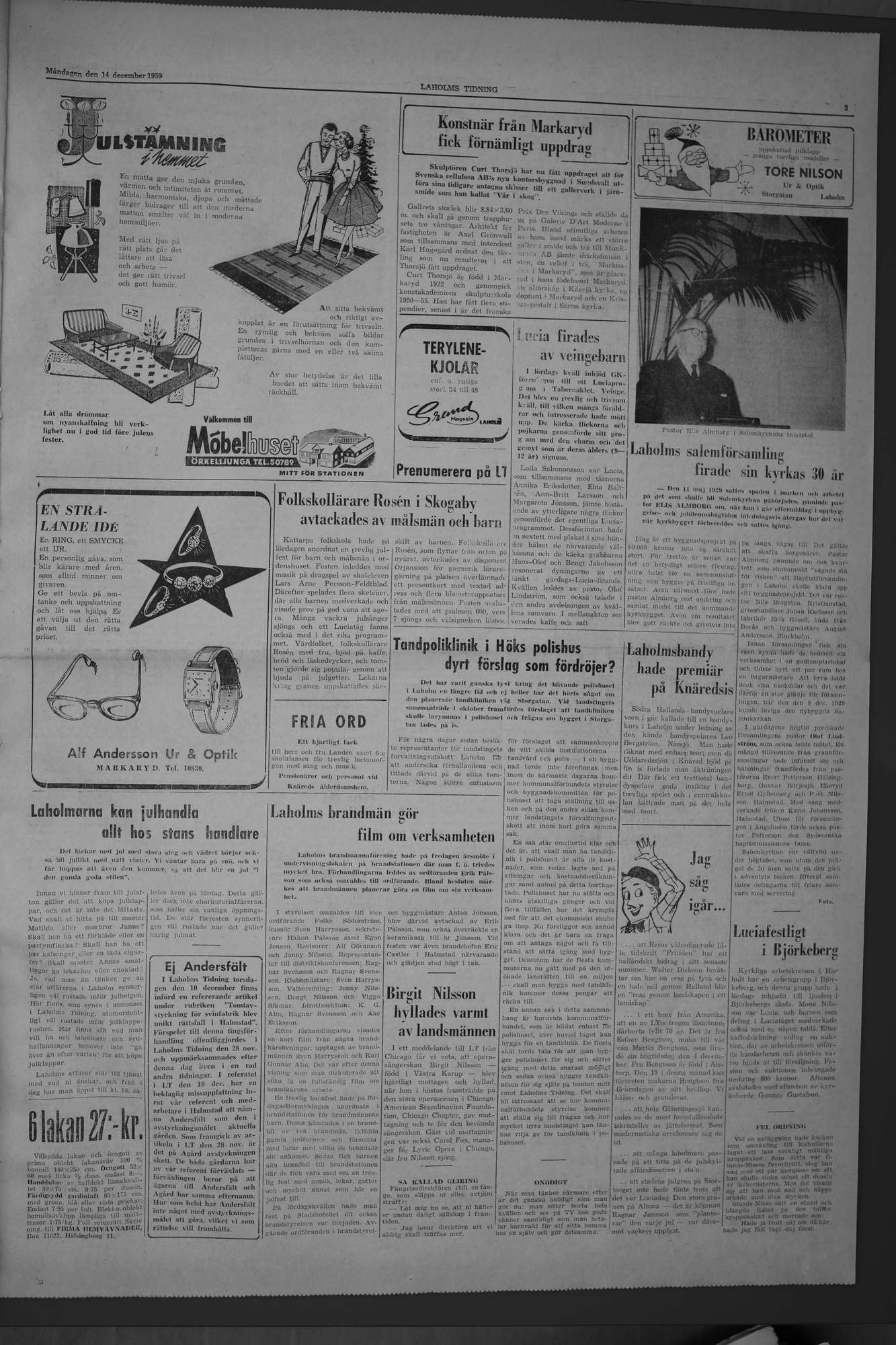 Laholms Tidning Måndag 14 december 1959, sida 3