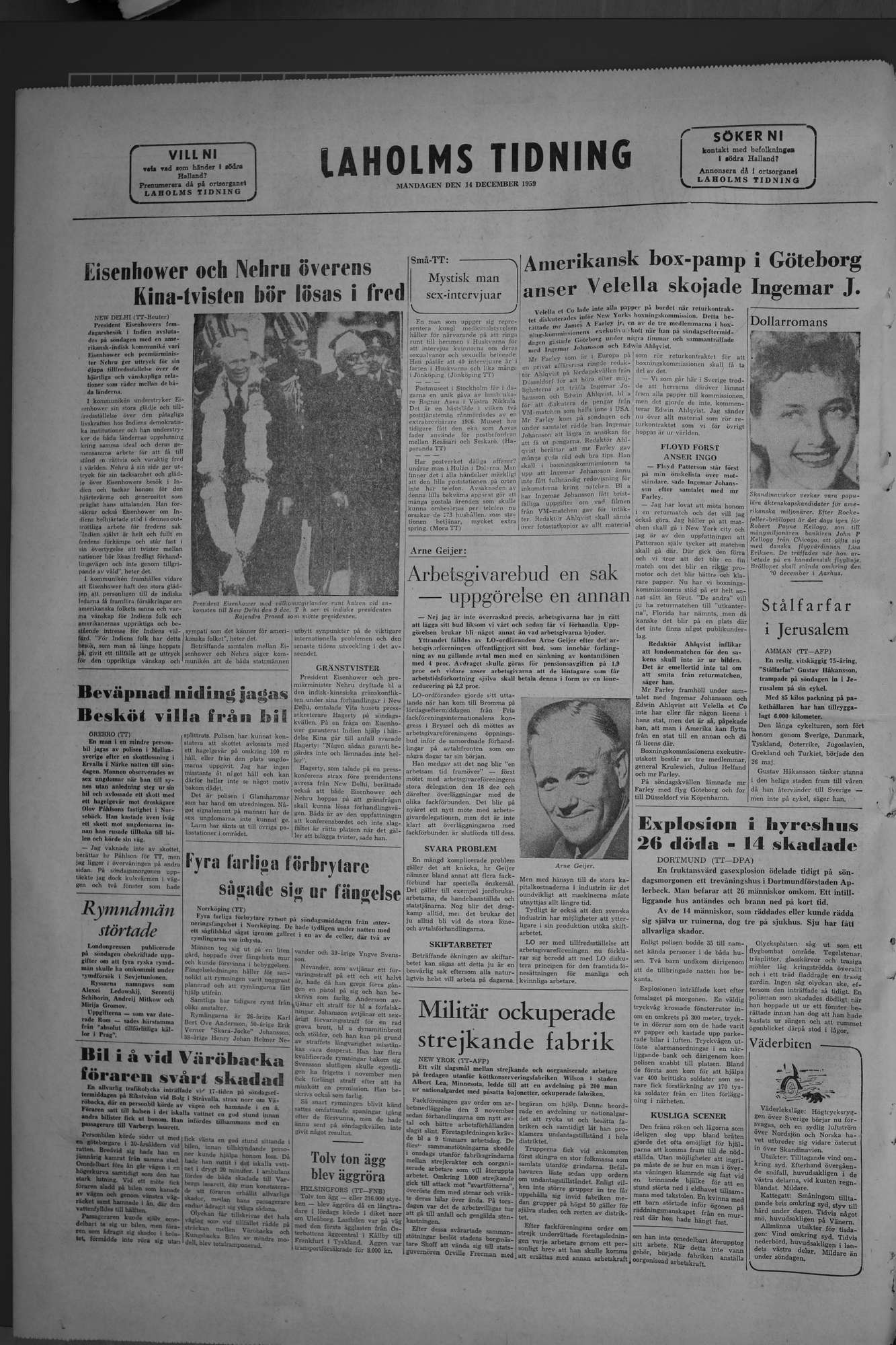 Laholms Tidning Måndag 14 december 1959, sida 8
