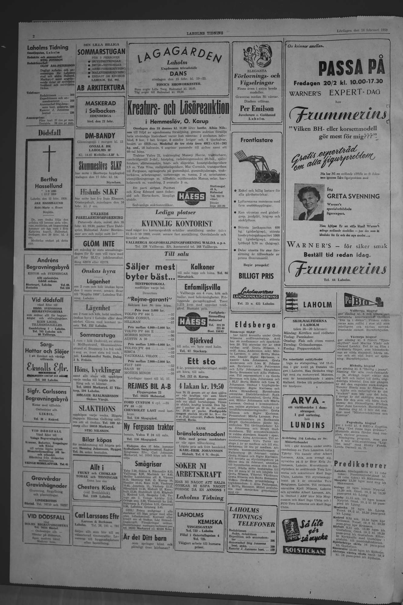 Laholms Tidning Lördag 14 februari 1959, sida 2