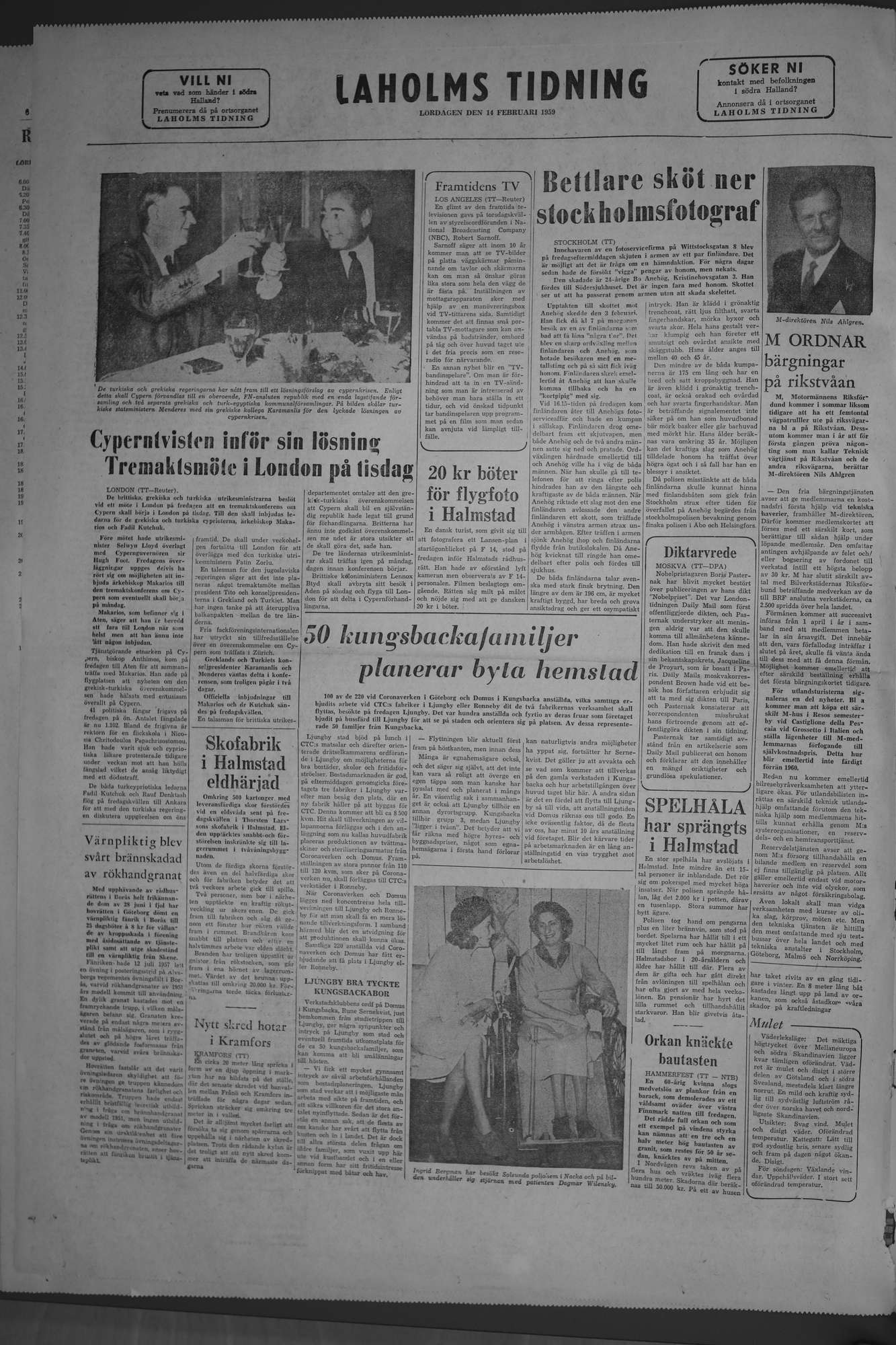Laholms Tidning Lördag 14 februari 1959, sida 8