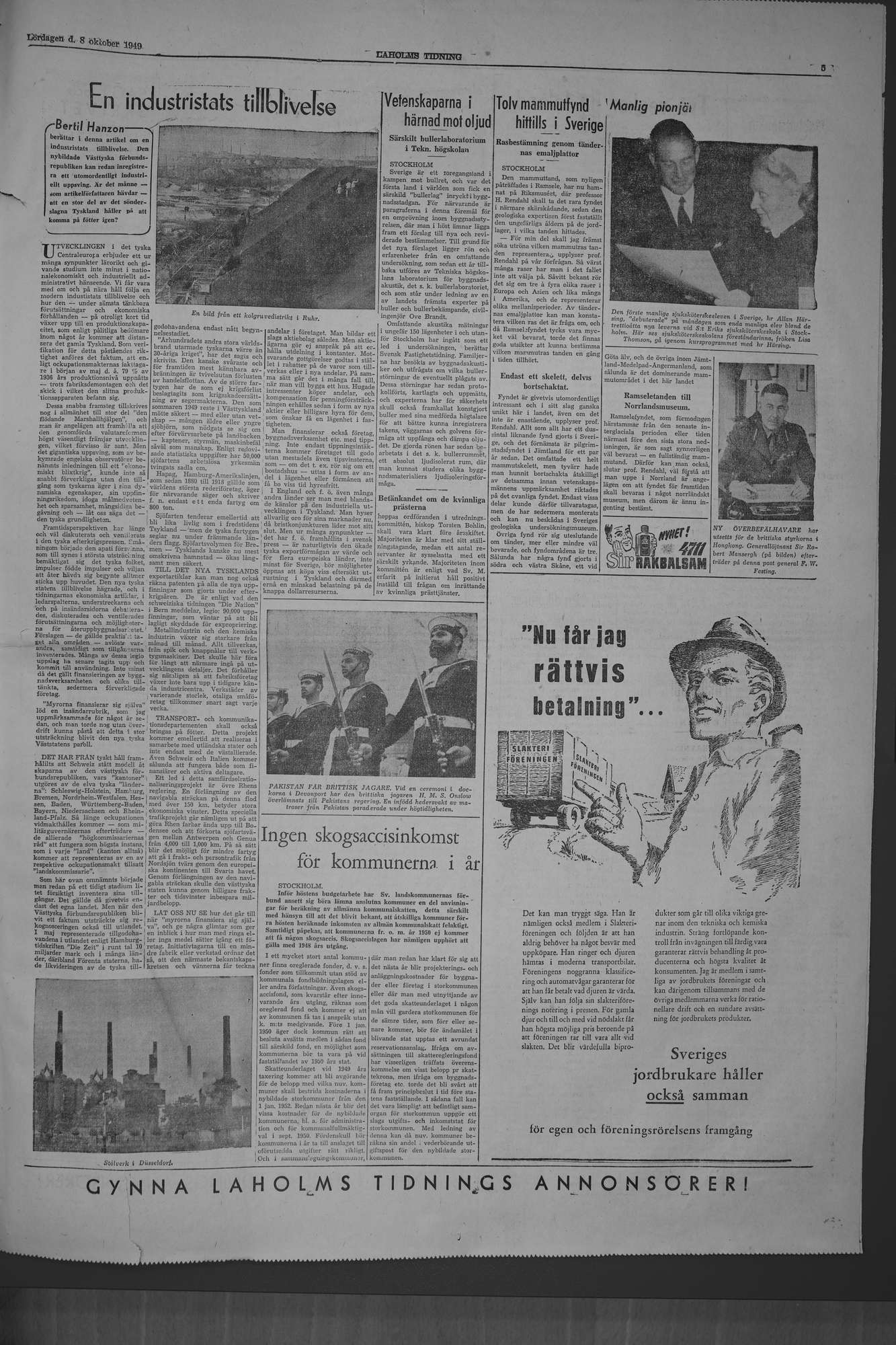 Laholms Tidning Lördag 8 oktober 1949, sida 5