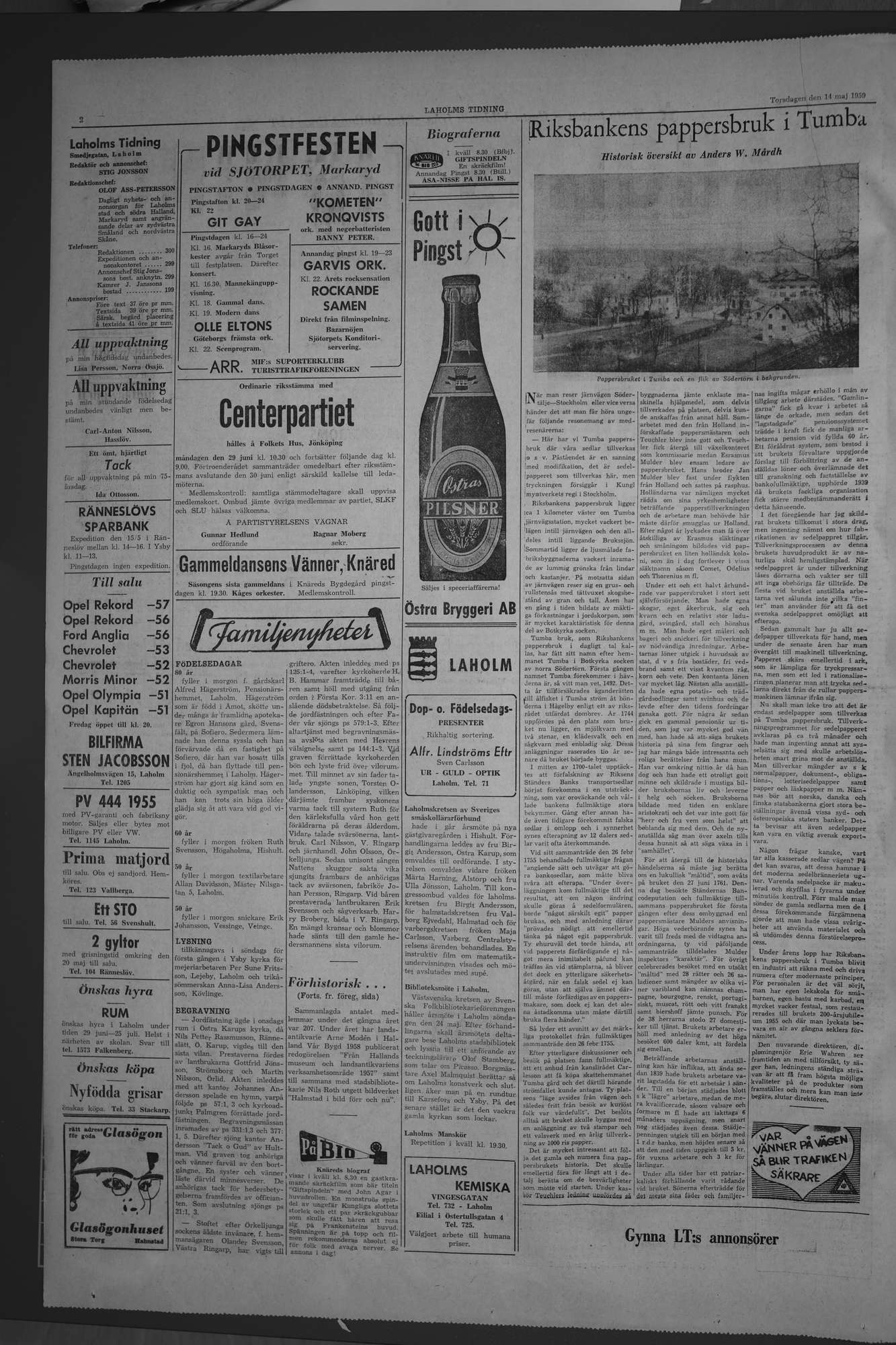 Laholms Tidning Torsdag 14 maj 1959, sida 2