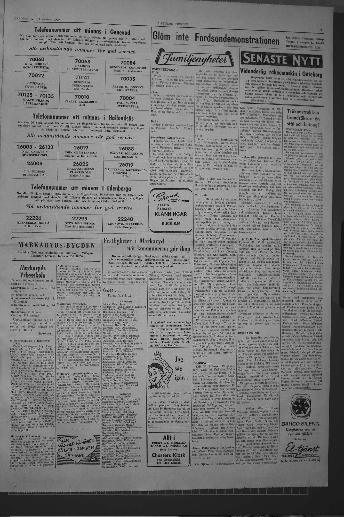 Laholms Tidning Onsdag 14 oktober 1959, sida 3