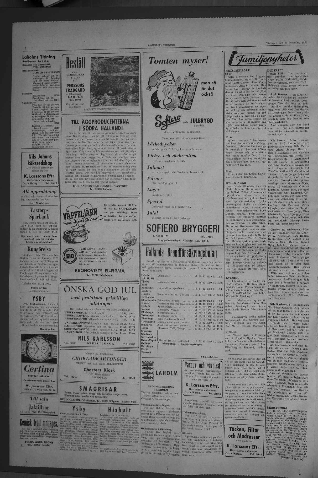 Laholms Tidning Tisdag 15 december 1959, sida 2