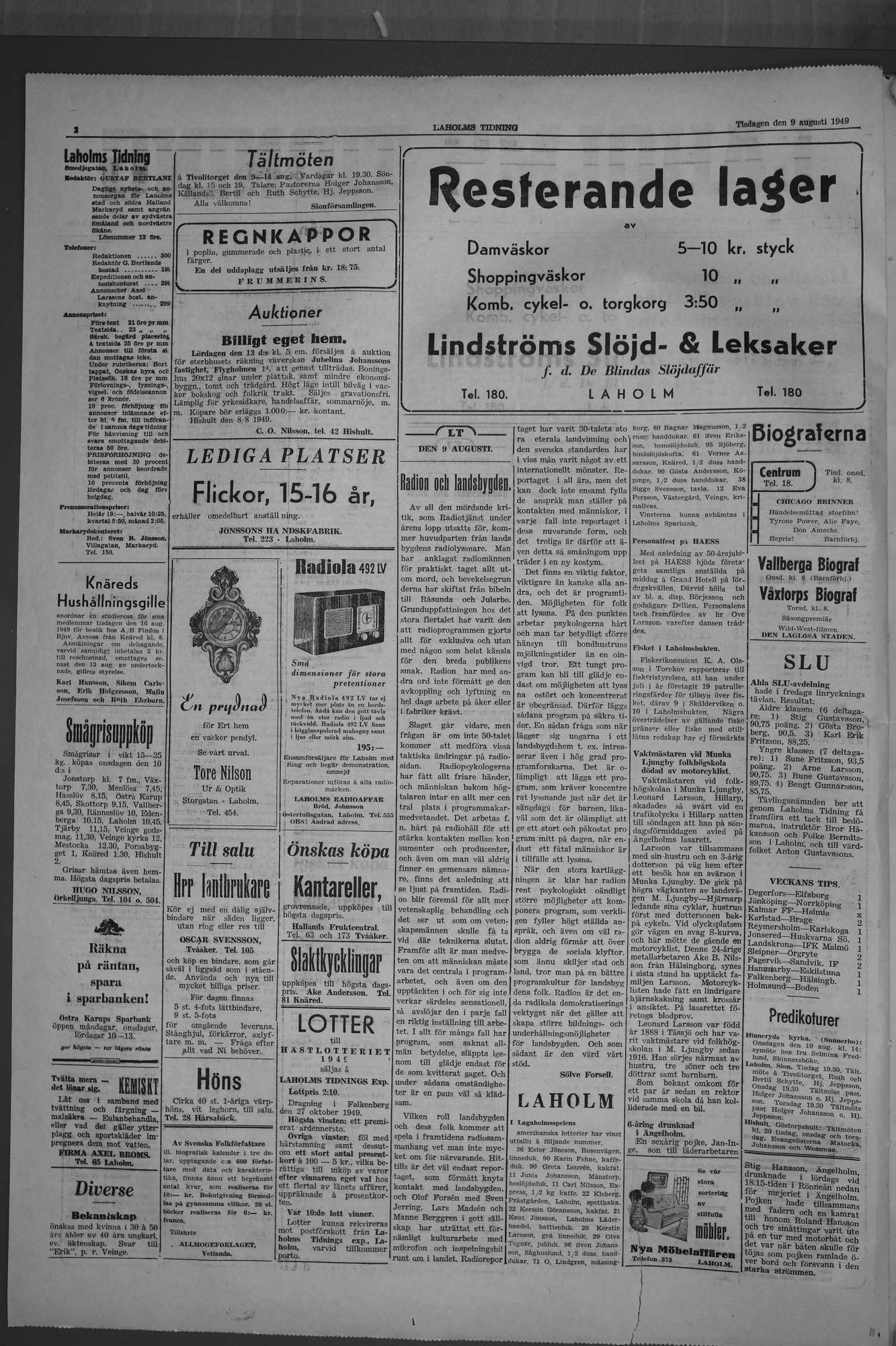 Laholms Tidning Tisdag 9 augusti 1949, sida 2