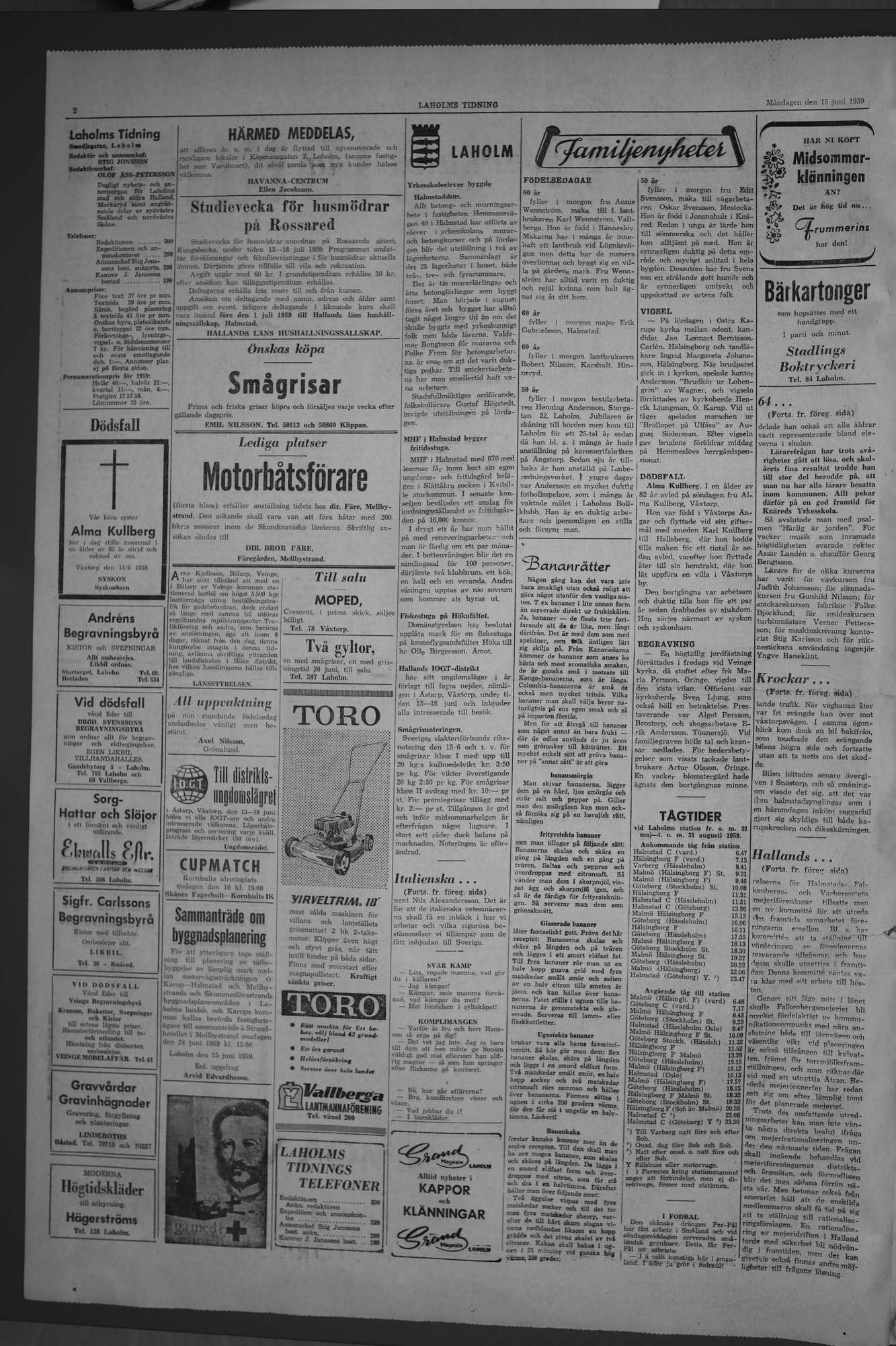 Laholms Tidning Måndag 15 juni 1959, sida 2
