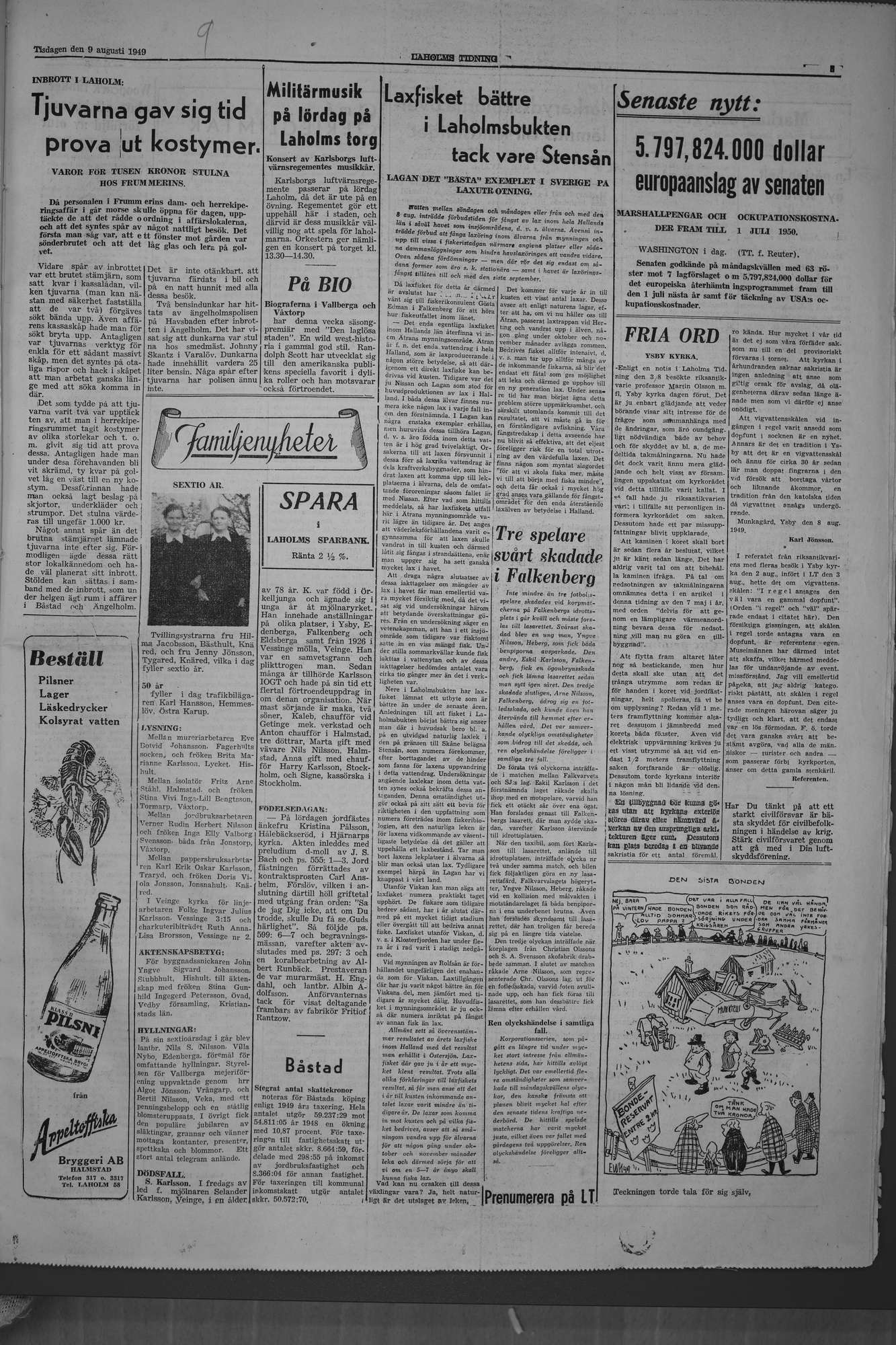 Laholms Tidning Tisdag 9 augusti 1949, sida 3