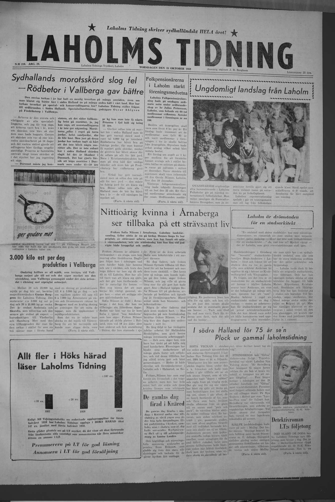 Laholms Tidning Torsdag 15 oktober 1959, sida 1