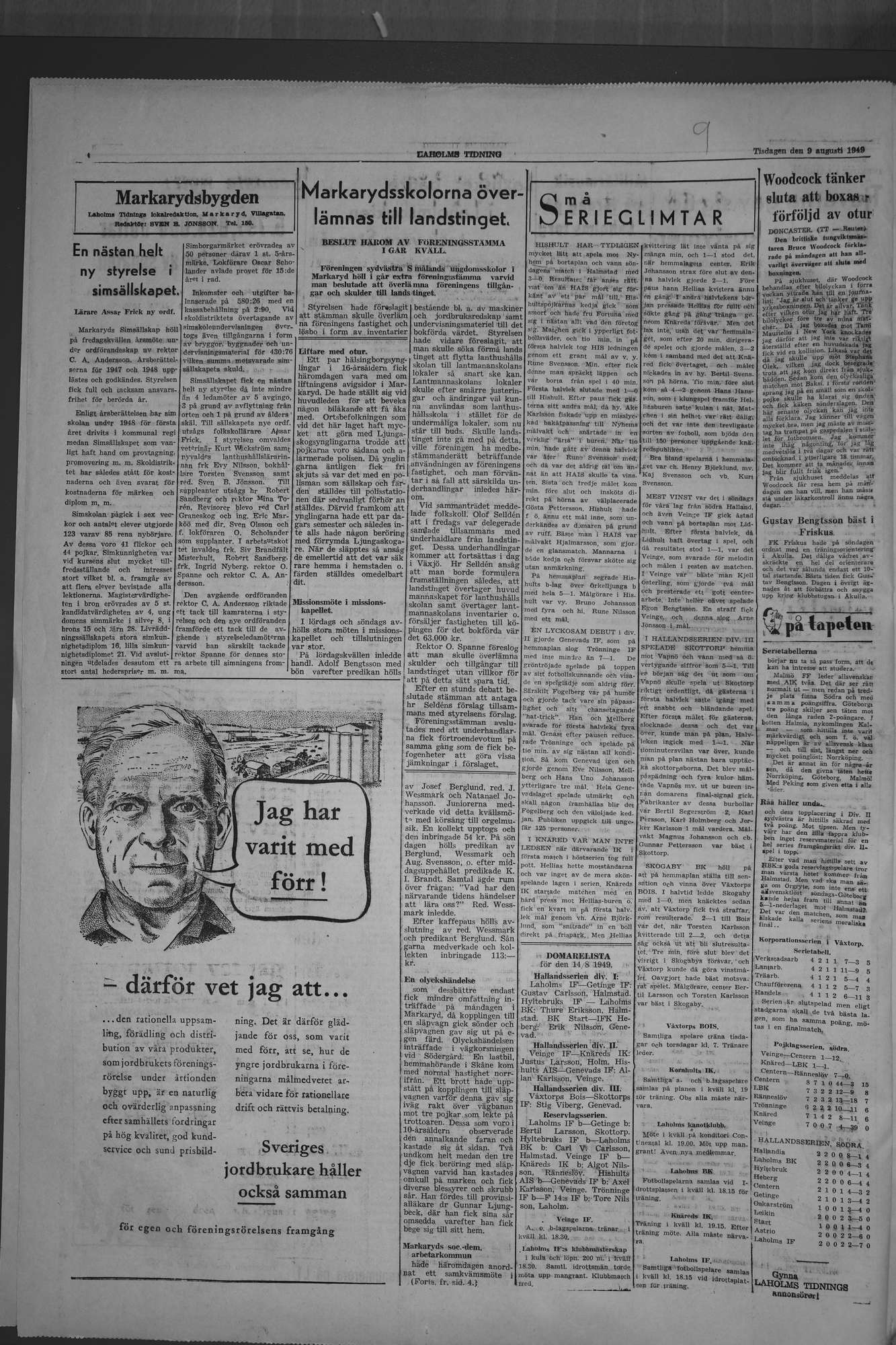 Laholms Tidning Tisdag 9 augusti 1949, sida 4
