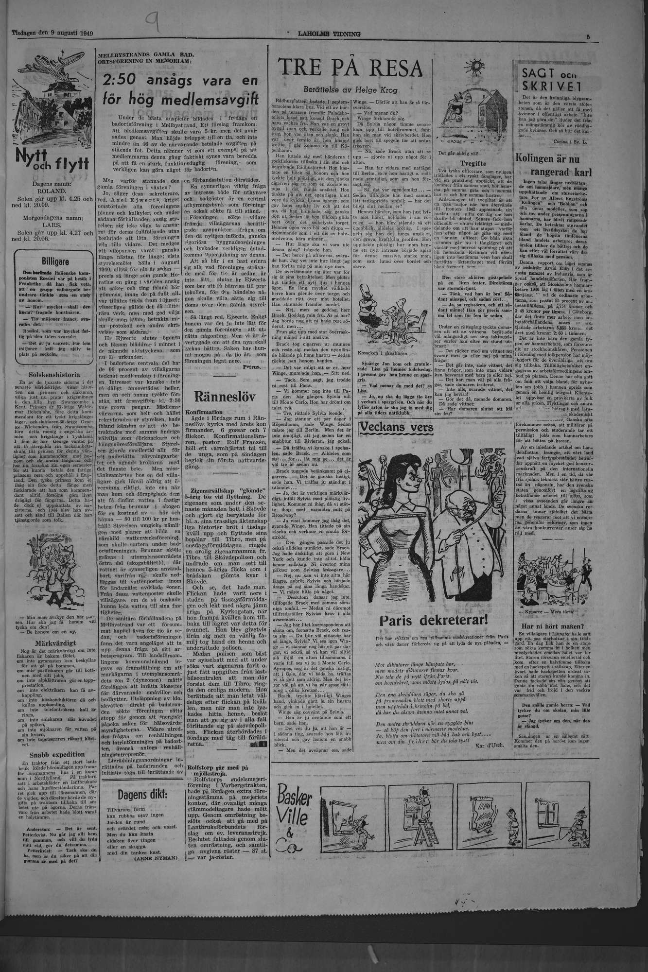 Laholms Tidning Tisdag 9 augusti 1949, sida 5