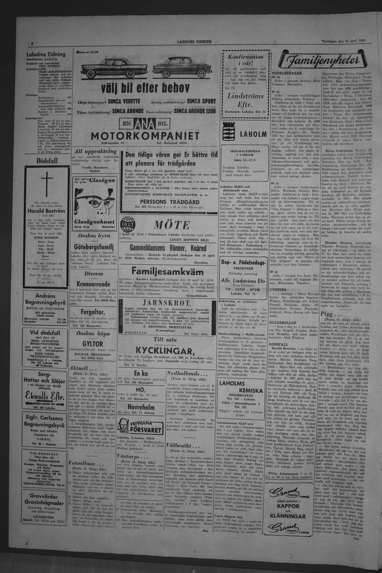 Laholms Tidning Torsdag 16 april 1959, sida 2