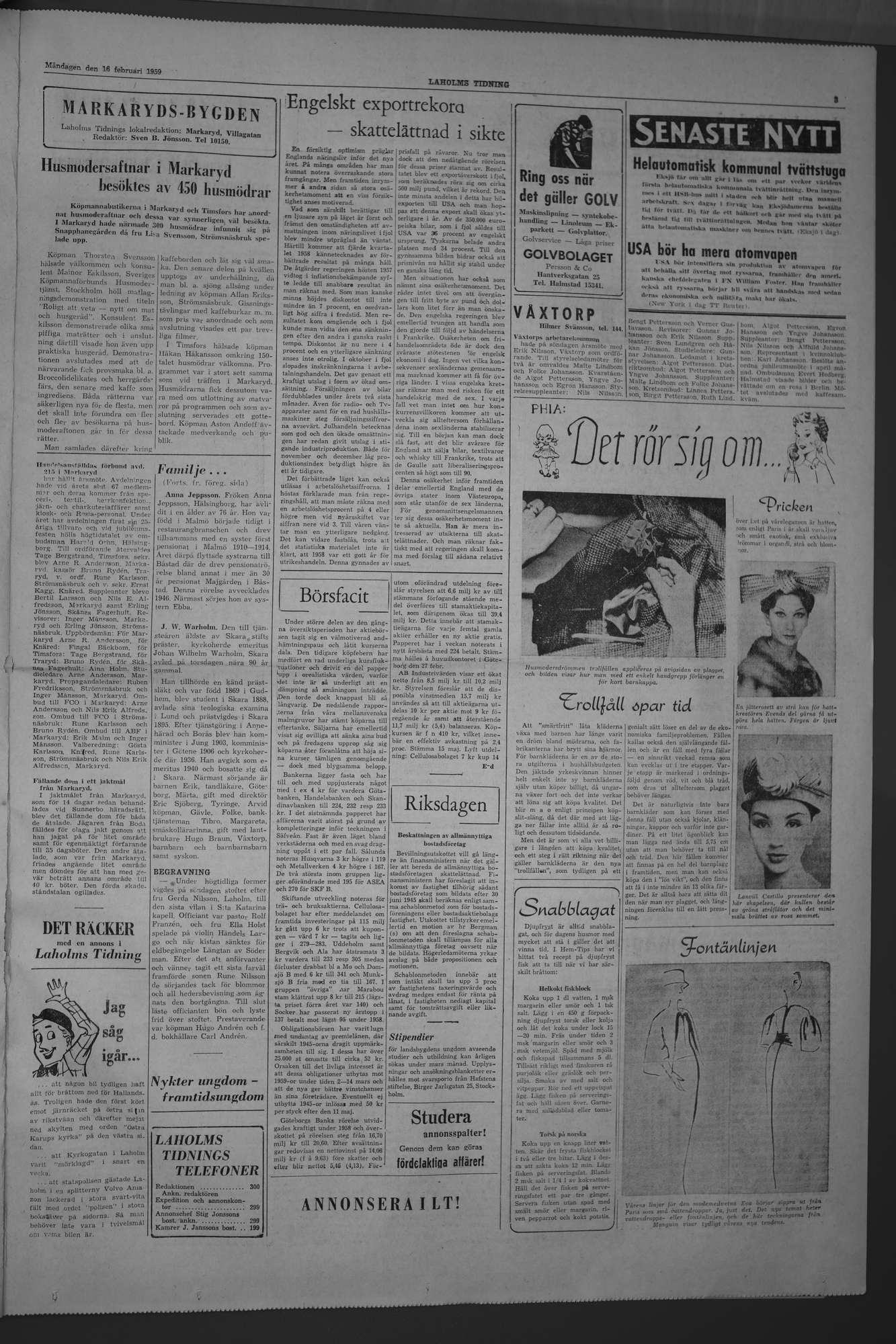 Laholms Tidning Måndag 16 februari 1959, sida 3