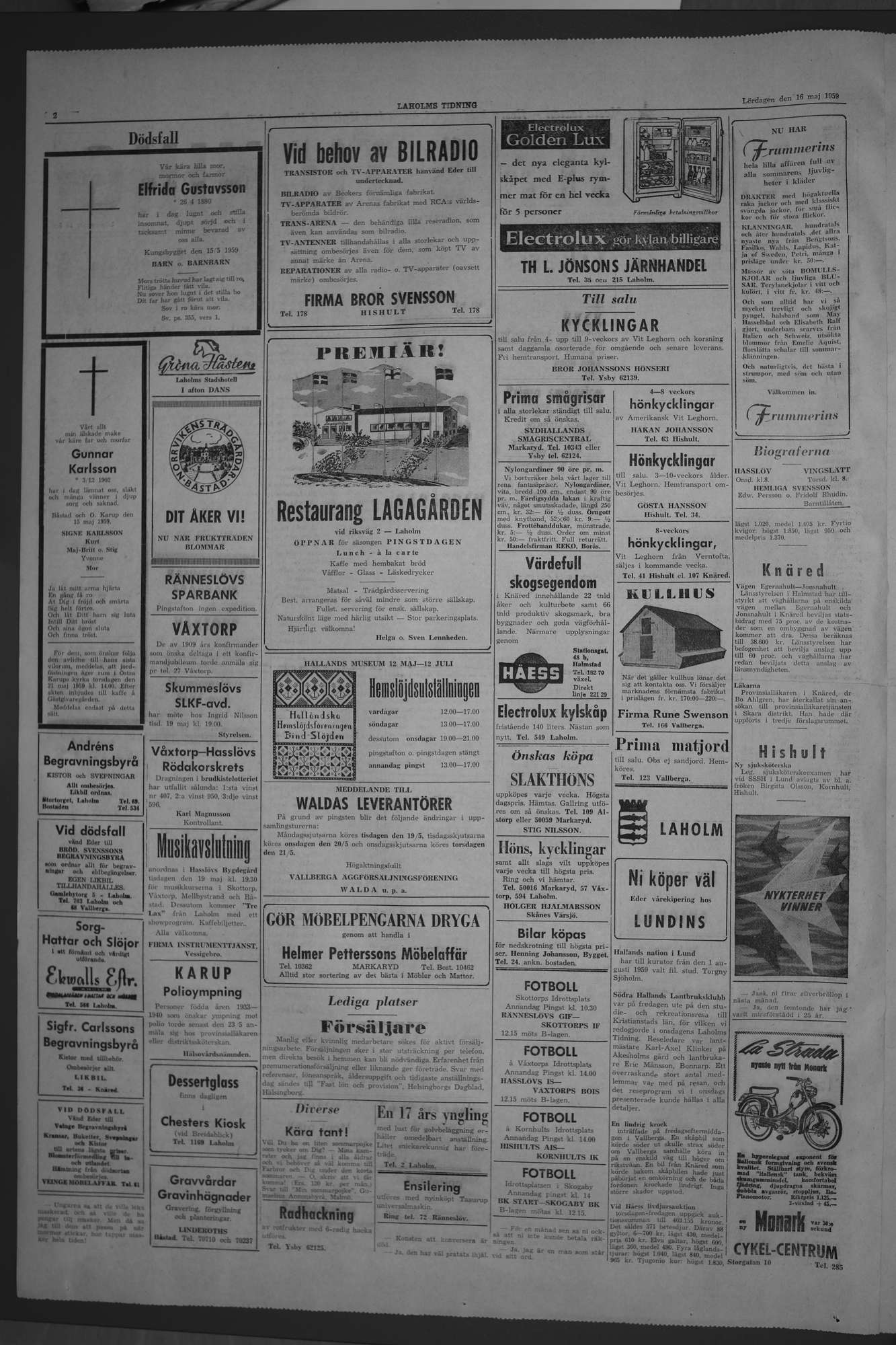 Laholms Tidning Lördag 16 maj 1959, sida 2