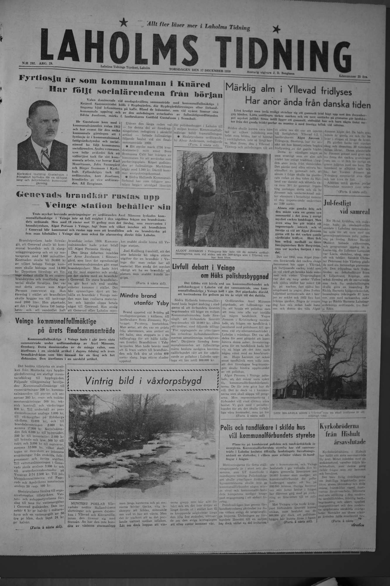 Laholms Tidning Torsdag 17 december 1959, sida 1