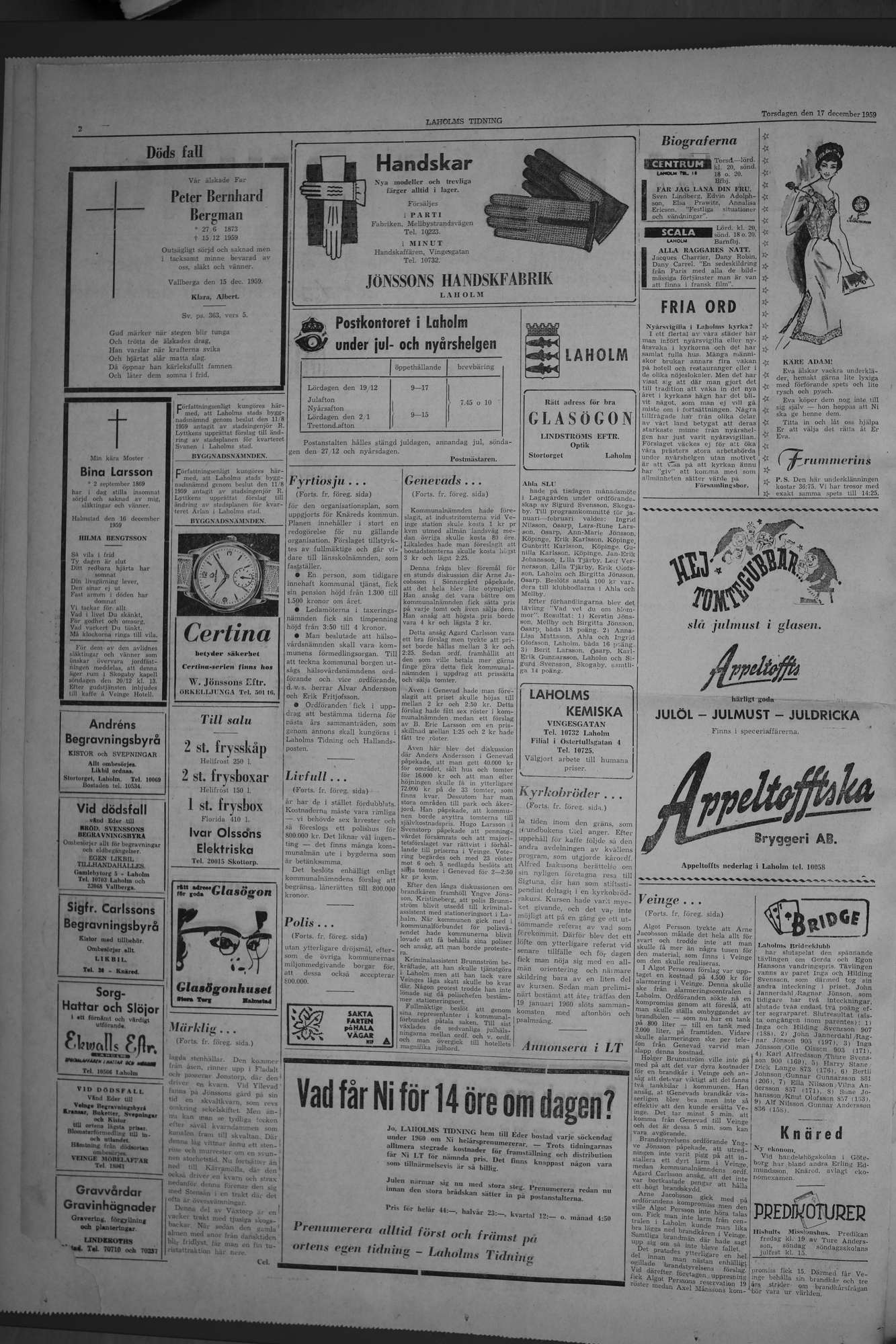 Laholms Tidning Torsdag 17 december 1959, sida 2