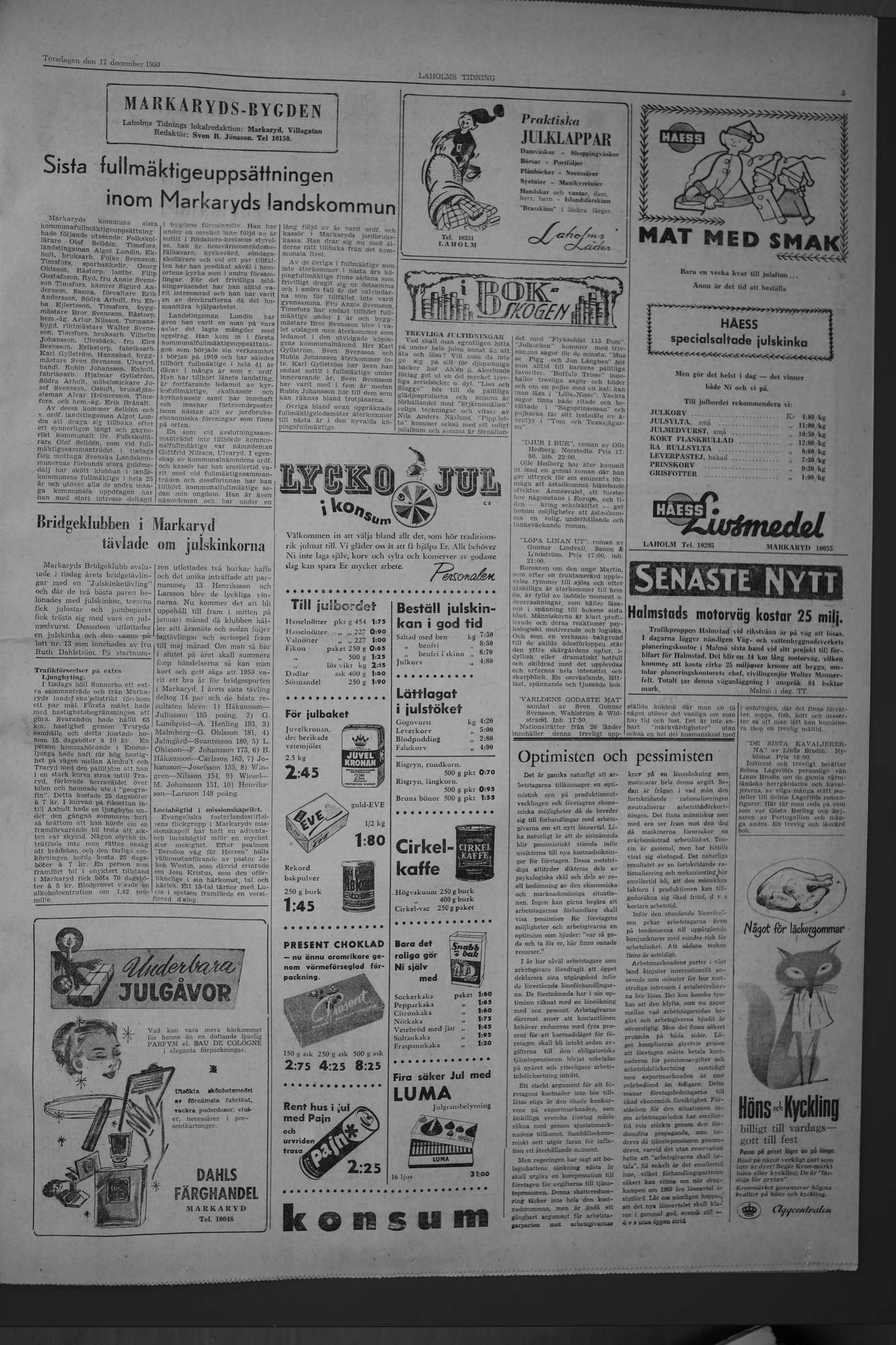 Laholms Tidning Torsdag 17 december 1959, sida 3