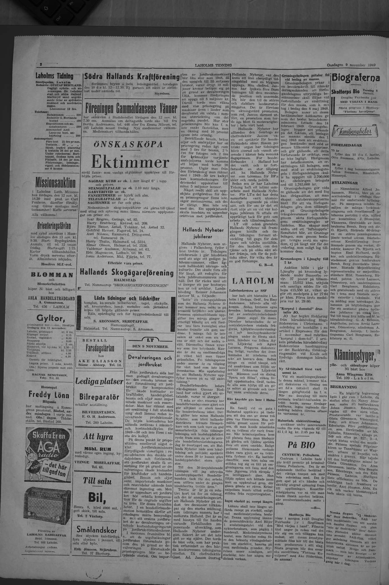 Laholms Tidning Onsdag 9 november 1949, sida 2