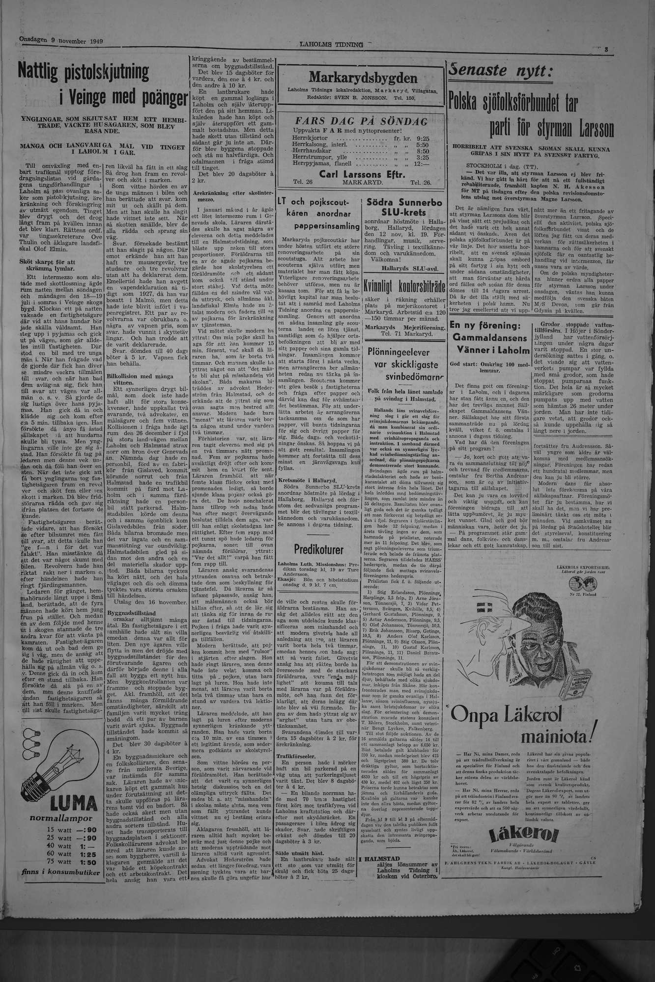 Laholms Tidning Onsdag 9 november 1949, sida 3