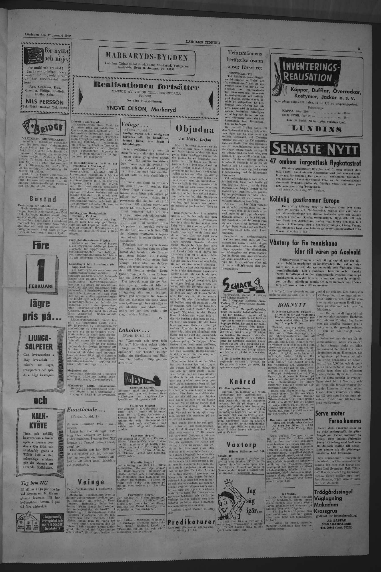 Laholms Tidning Lördag 17 januari 1959, sida 3