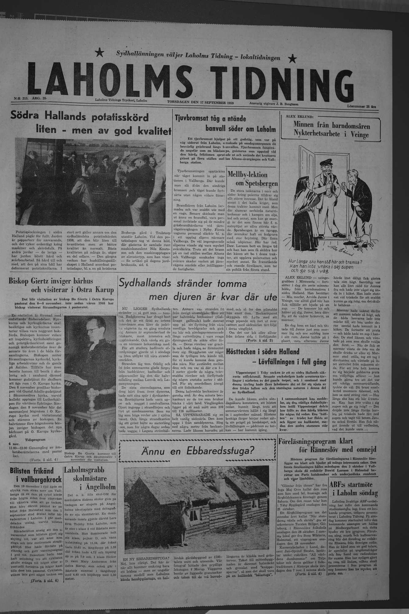 Laholms Tidning Torsdag 17 september 1959, sida 1