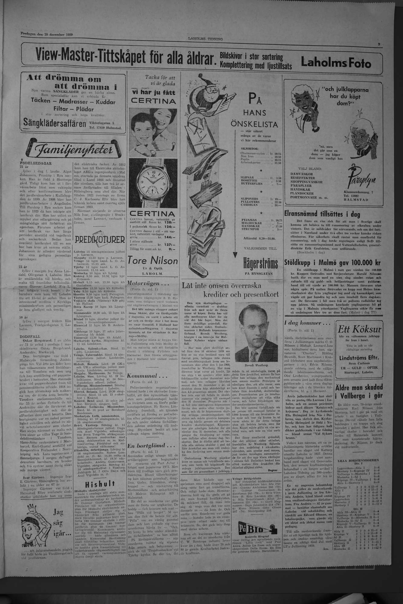 Laholms Tidning Fredag 18 december 1959, sida 3