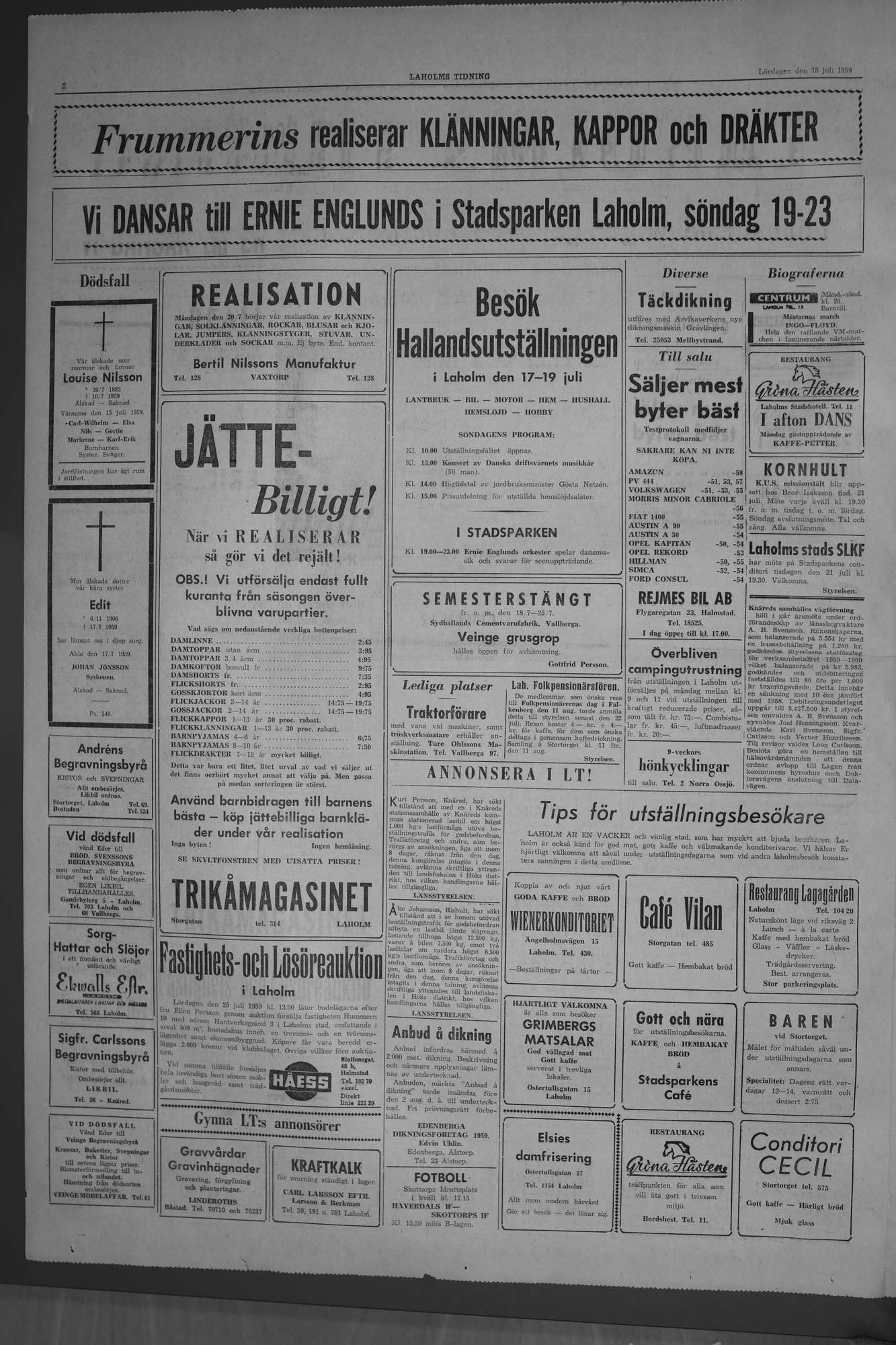 Laholms Tidning Lördag 18 juli 1959, sida 2