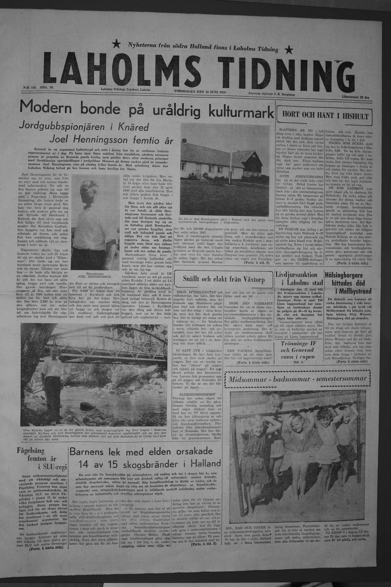 Laholms Tidning Torsdag 18 juni 1959, sida 1