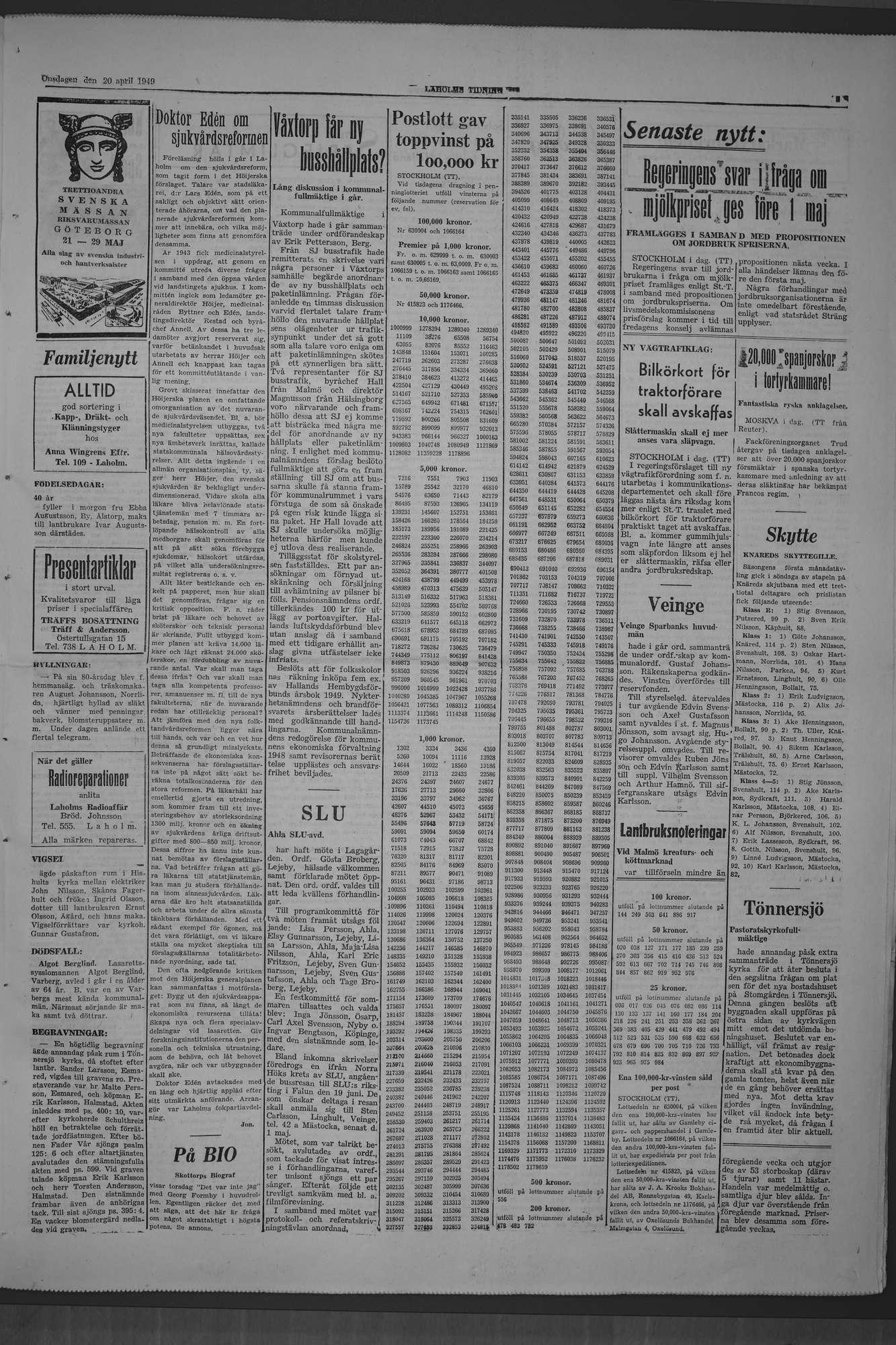 Laholms Tidning Onsdag 20 april 1949, sida 3
