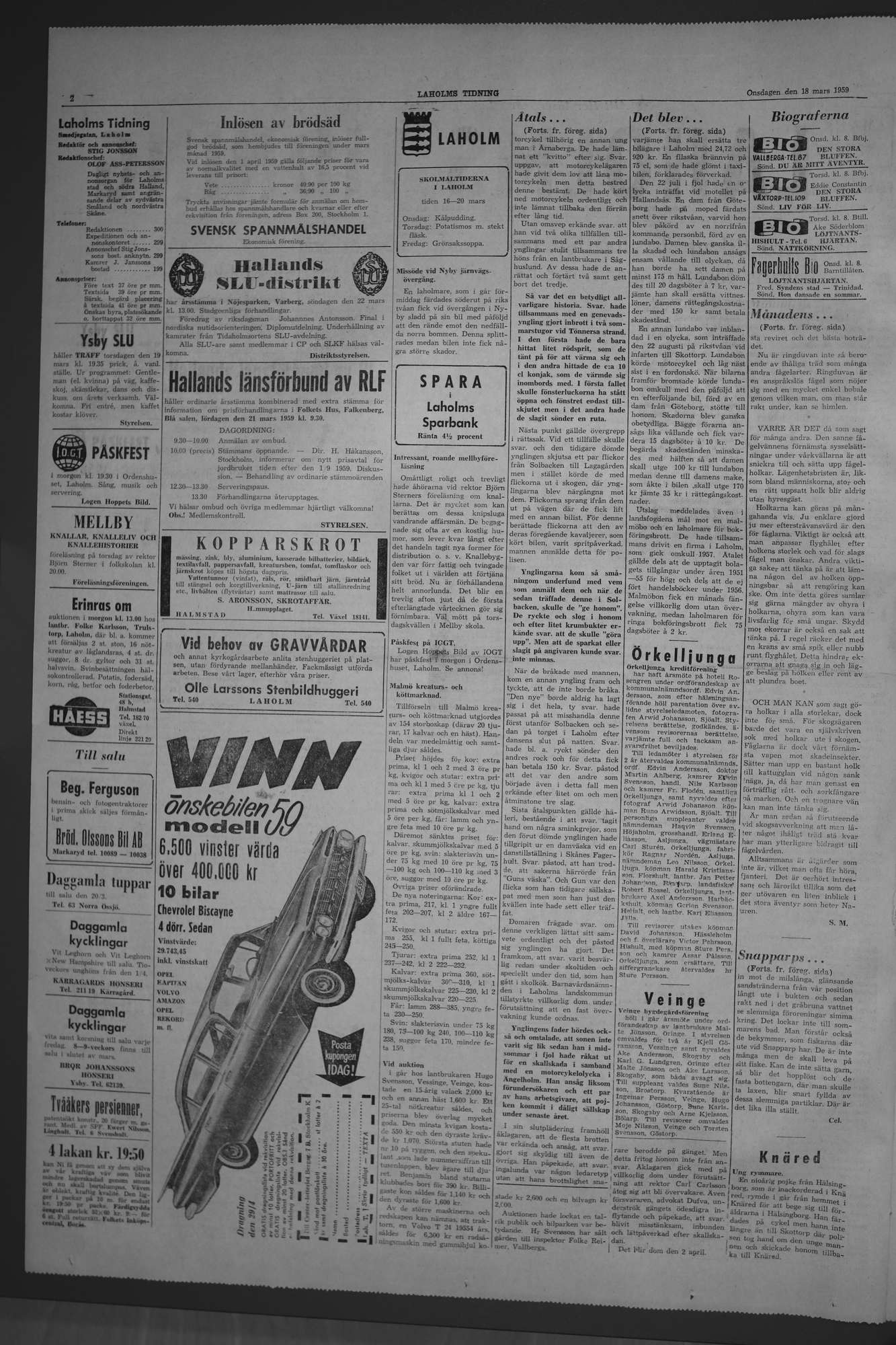 Laholms Tidning Onsdag 18 mars 1959, sida 2