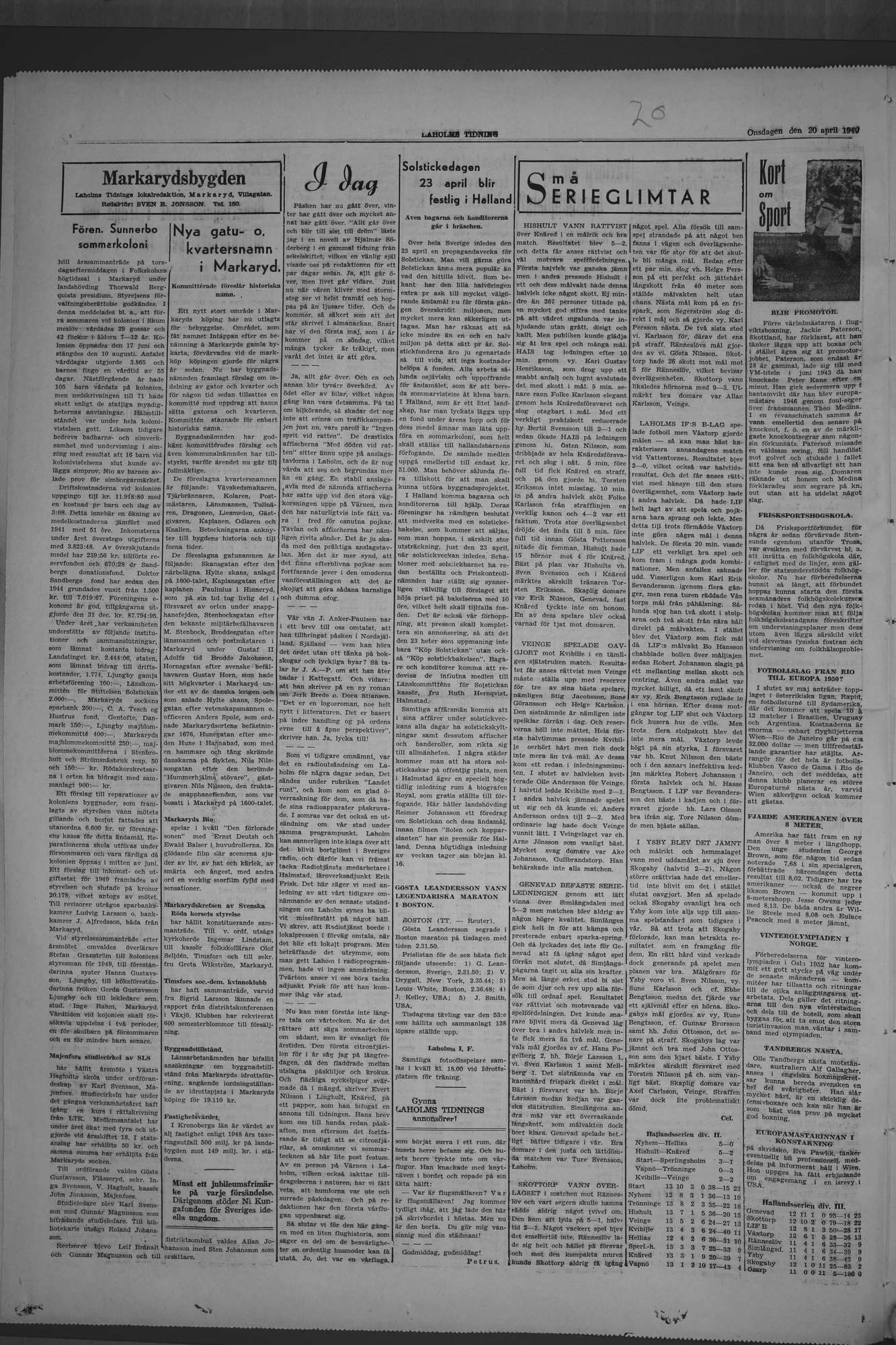 Laholms Tidning Onsdag 20 april 1949, sida 4