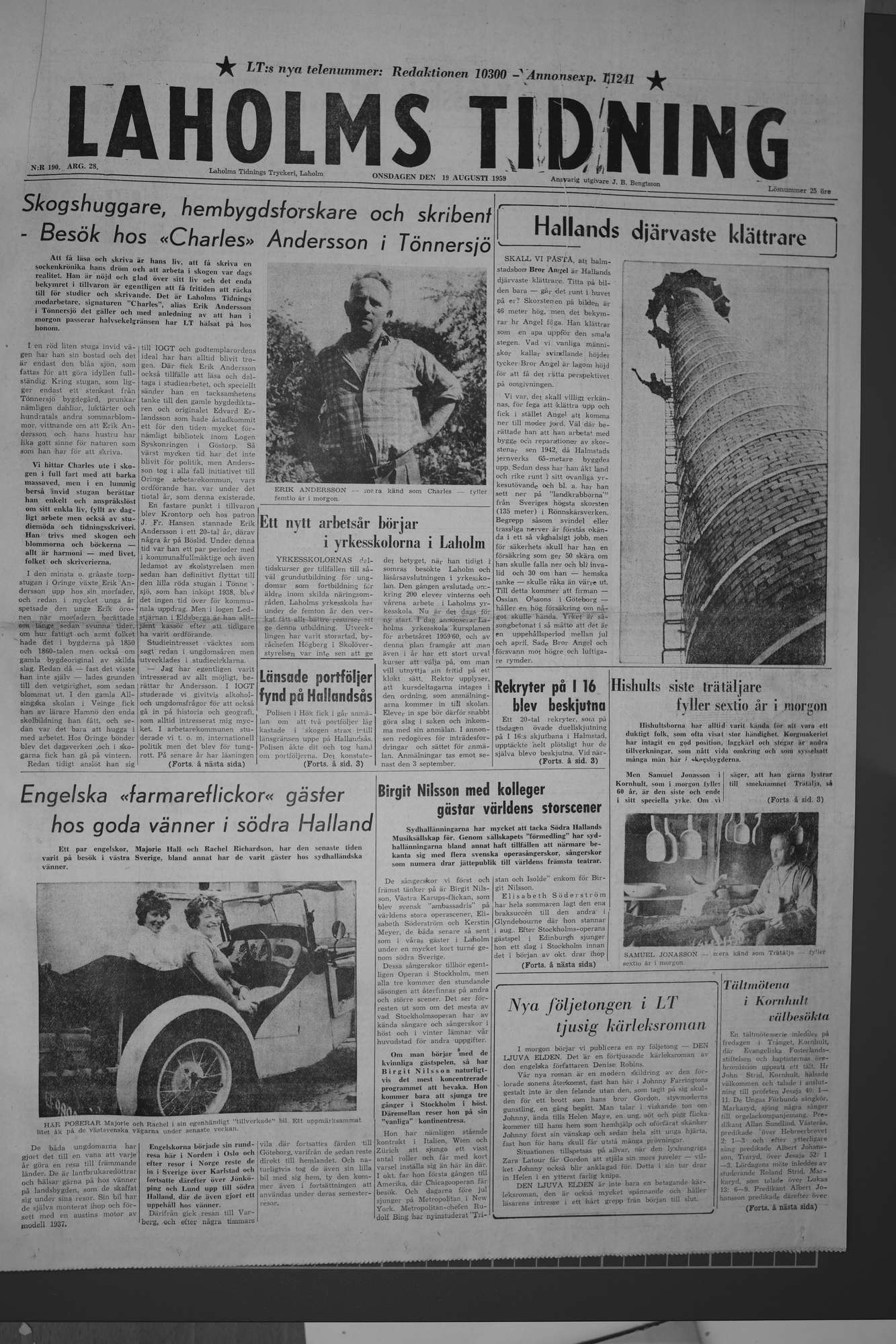 Laholms Tidning Onsdag 19 augusti 1959, sida 1