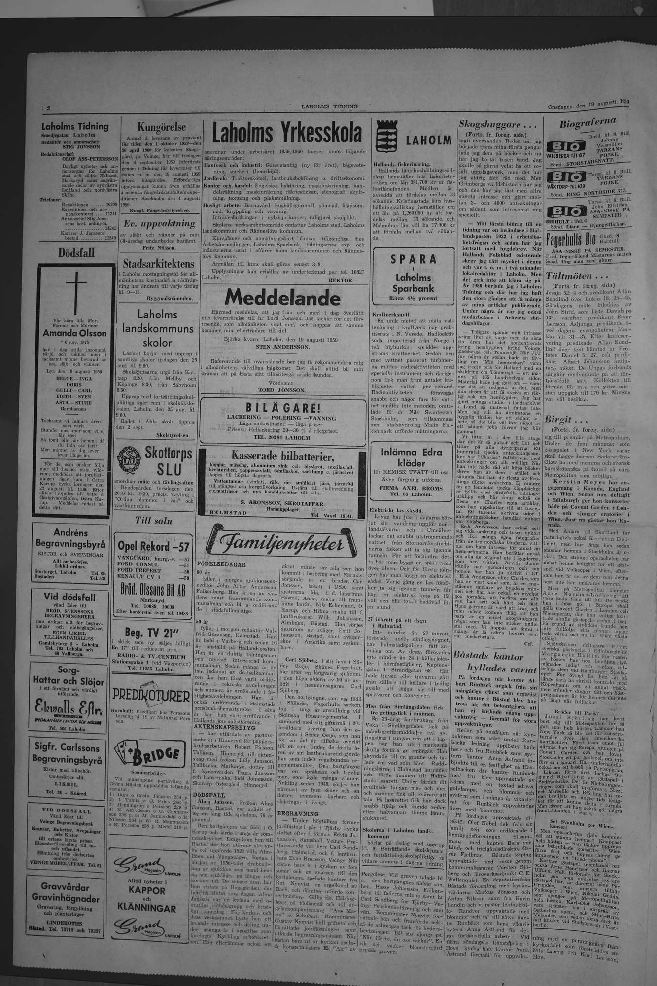 Laholms Tidning Onsdag 19 augusti 1959, sida 2