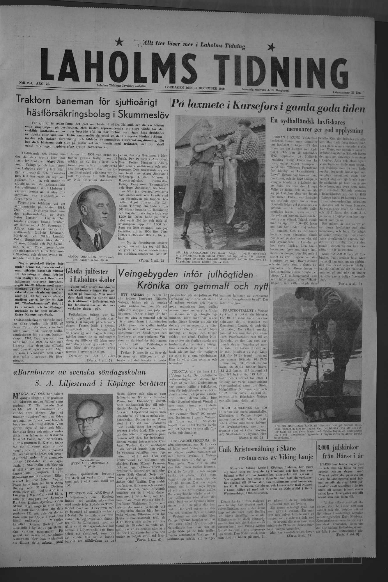 Laholms Tidning Lördag 19 december 1959, sida 1