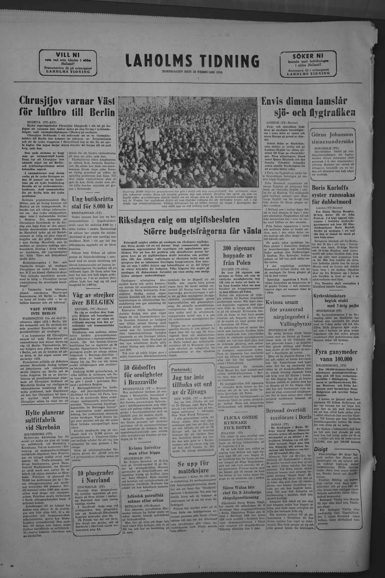 Laholms Tidning Torsdag 19 februari 1959, sida 8