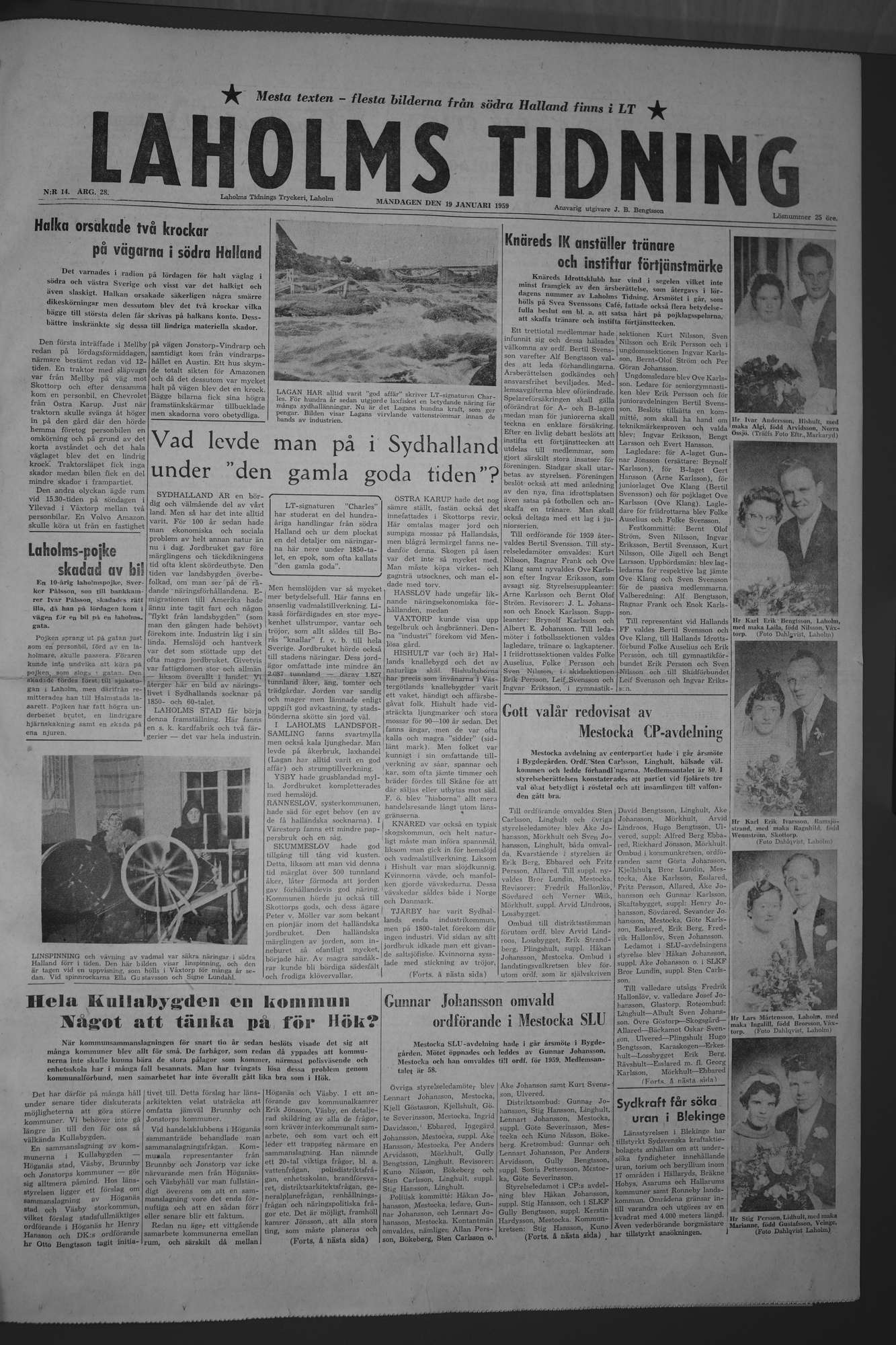 Laholms Tidning Måndag 19 januari 1959, sida 1