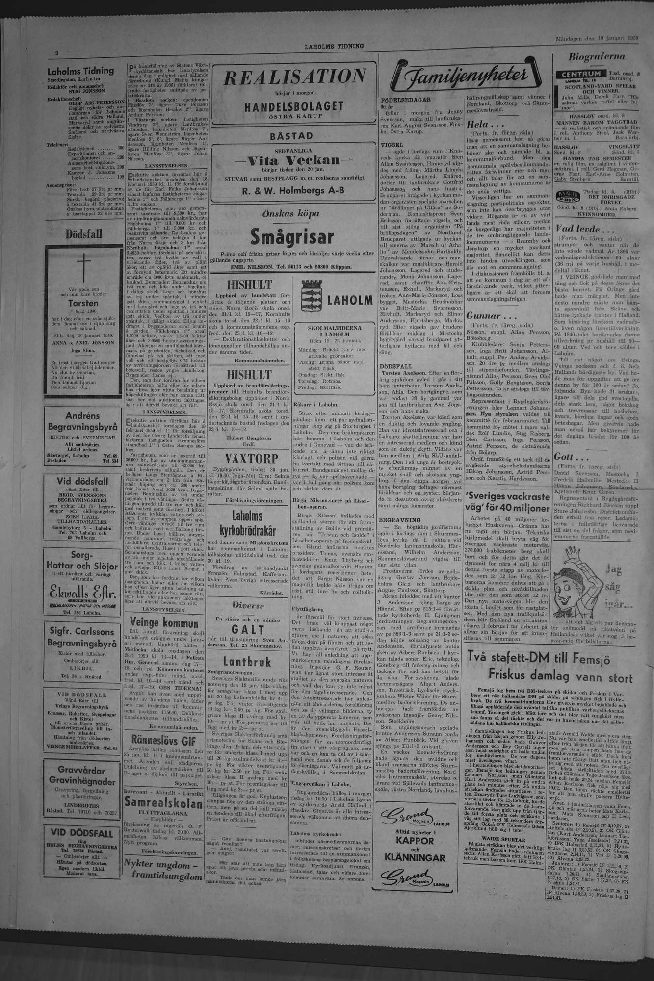 Laholms Tidning Måndag 19 januari 1959, sida 2