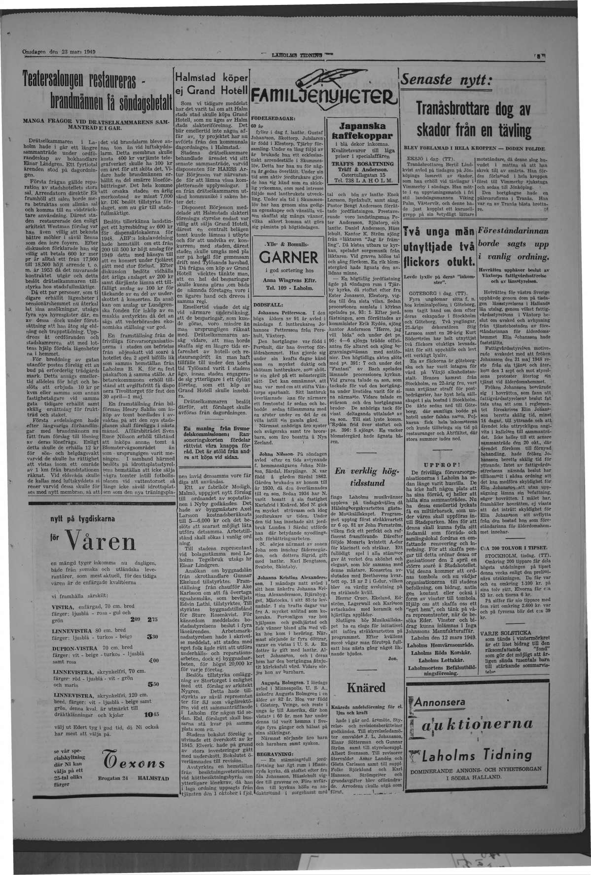 Laholms Tidning Onsdag 23 mars 1949, sida 3
