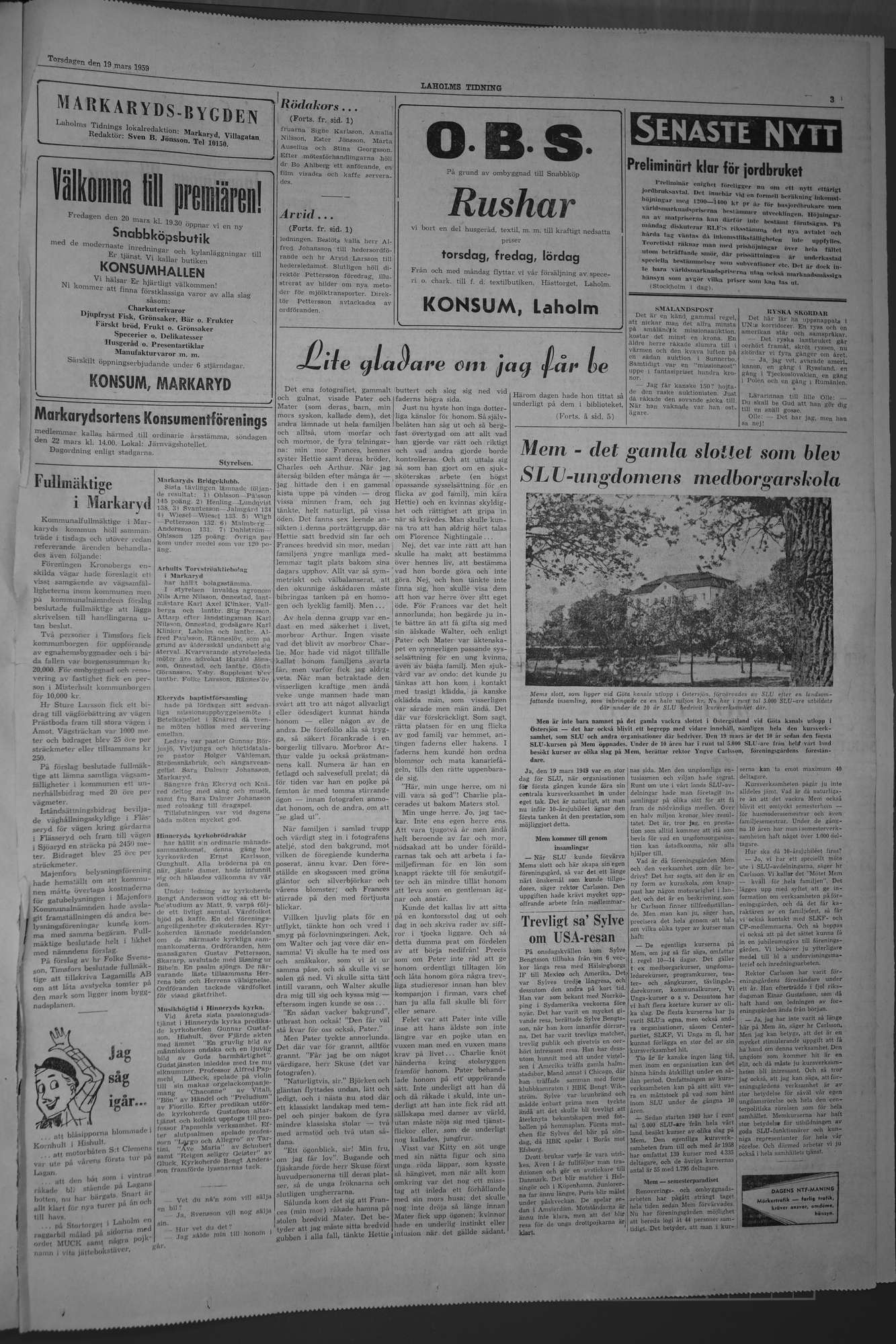 Laholms Tidning Torsdag 19 mars 1959, sida 3