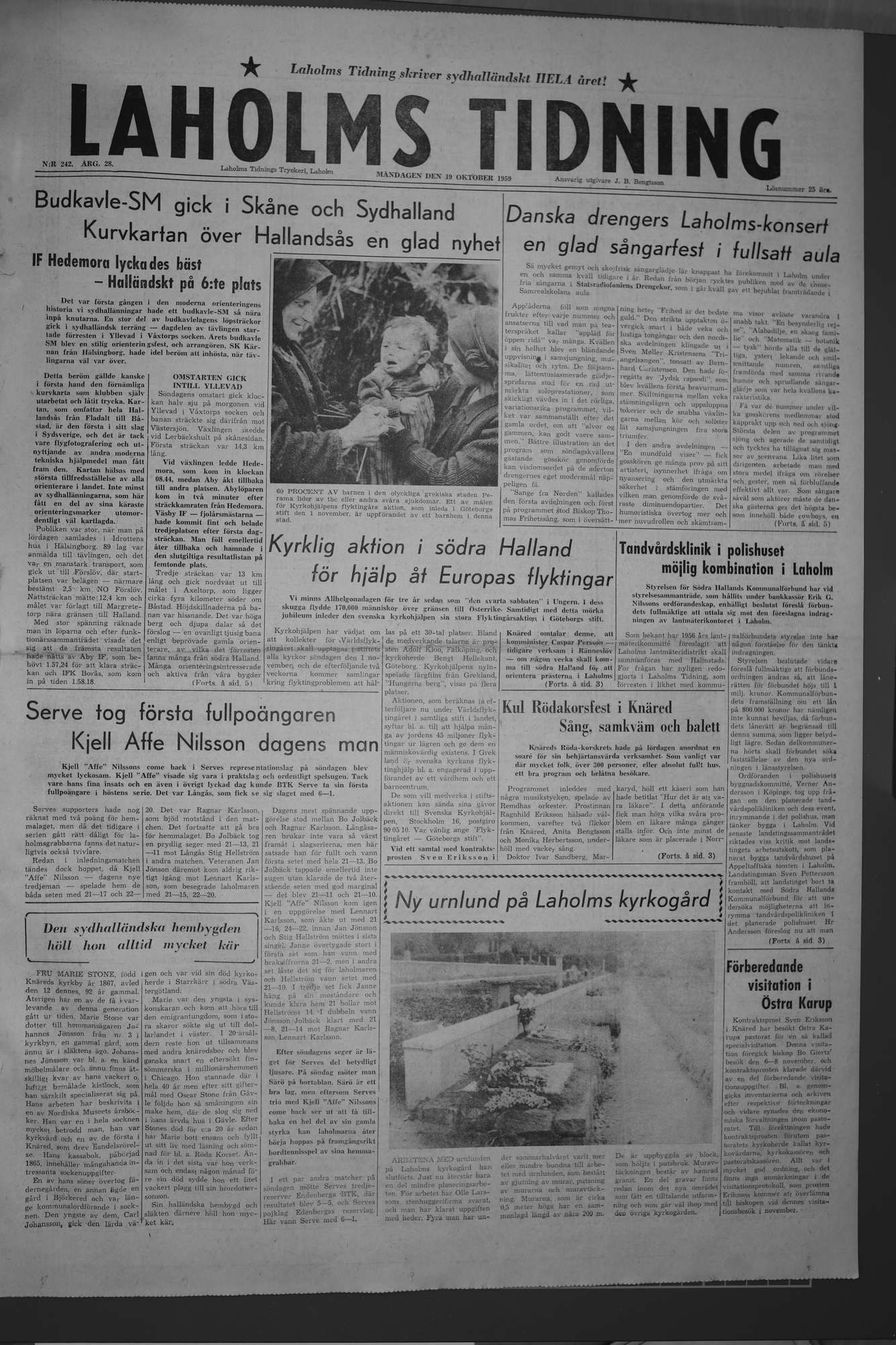 Laholms Tidning Måndag 19 oktober 1959, sida 1