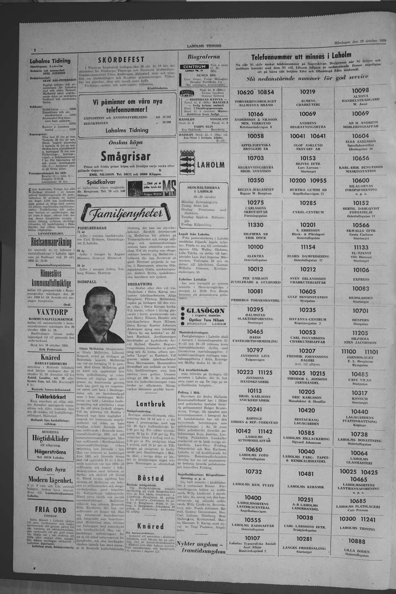 Laholms Tidning Måndag 19 oktober 1959, sida 2