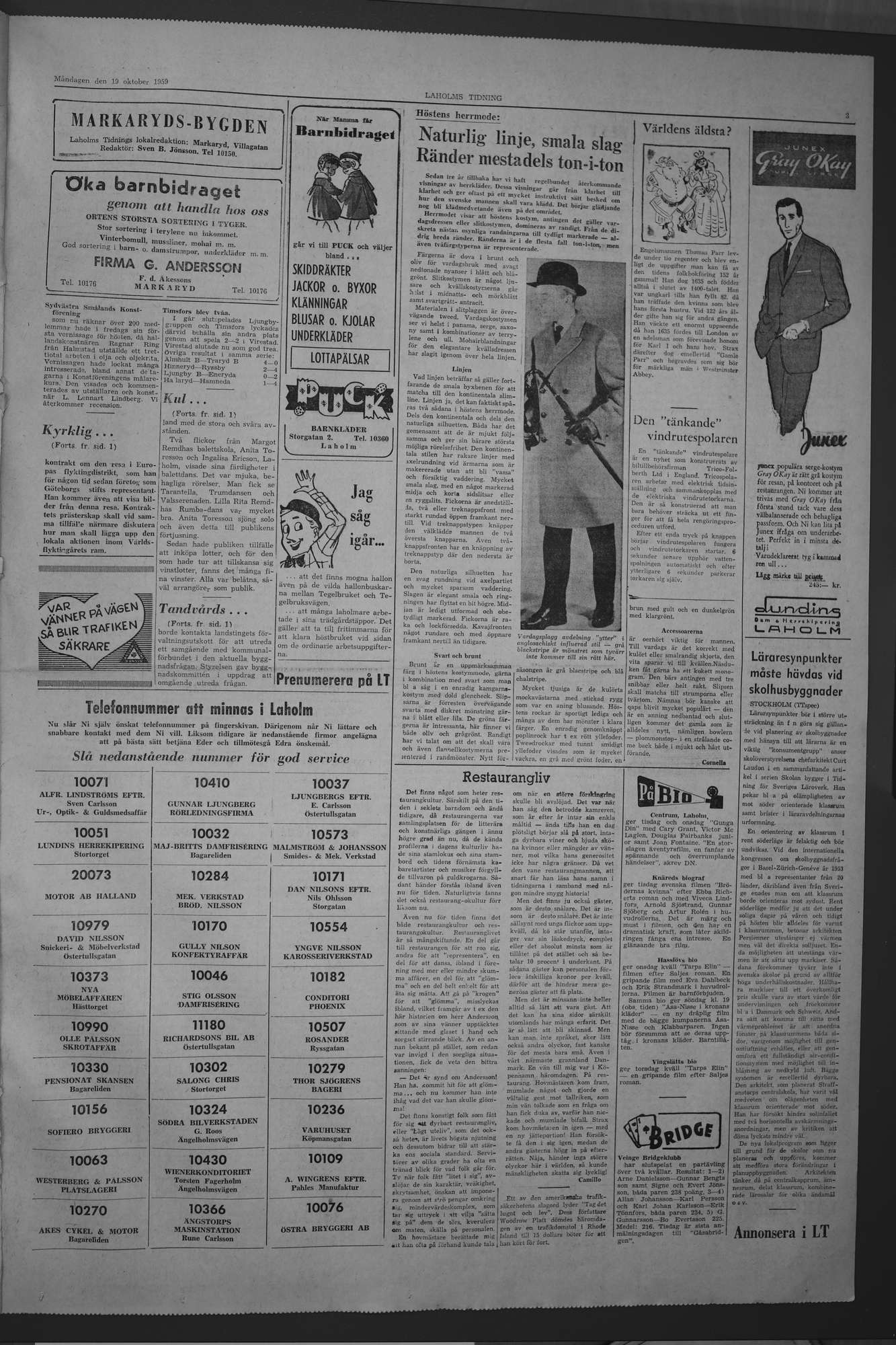 Laholms Tidning Måndag 19 oktober 1959, sida 3